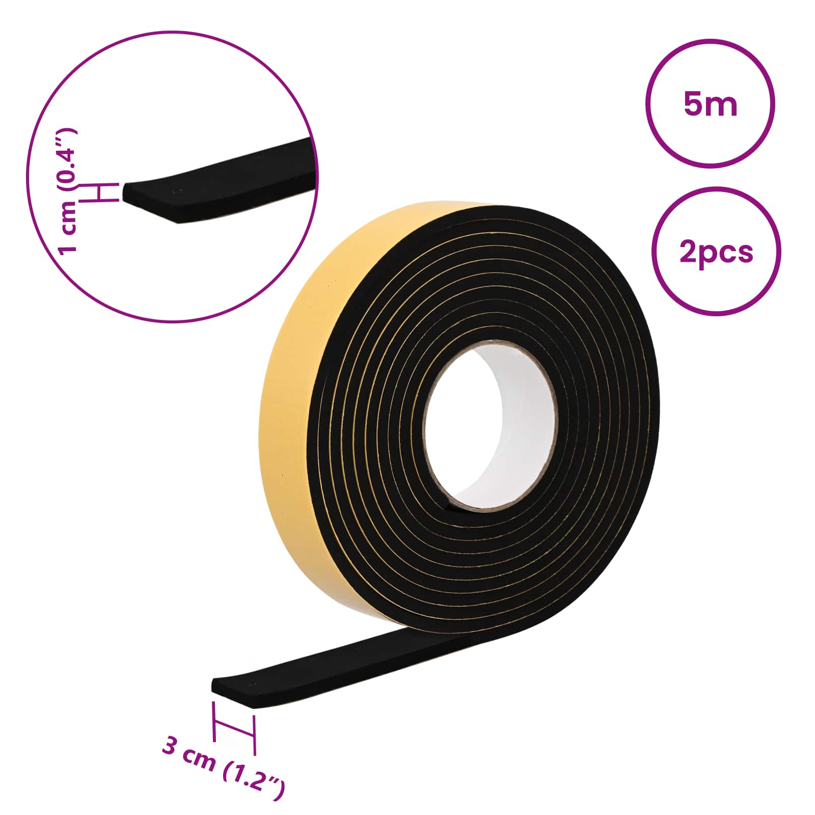 Itsekiinnittyvä Vaahtoteippi 2 Pcs Musta 30Mm X 5M Cr-Vahto