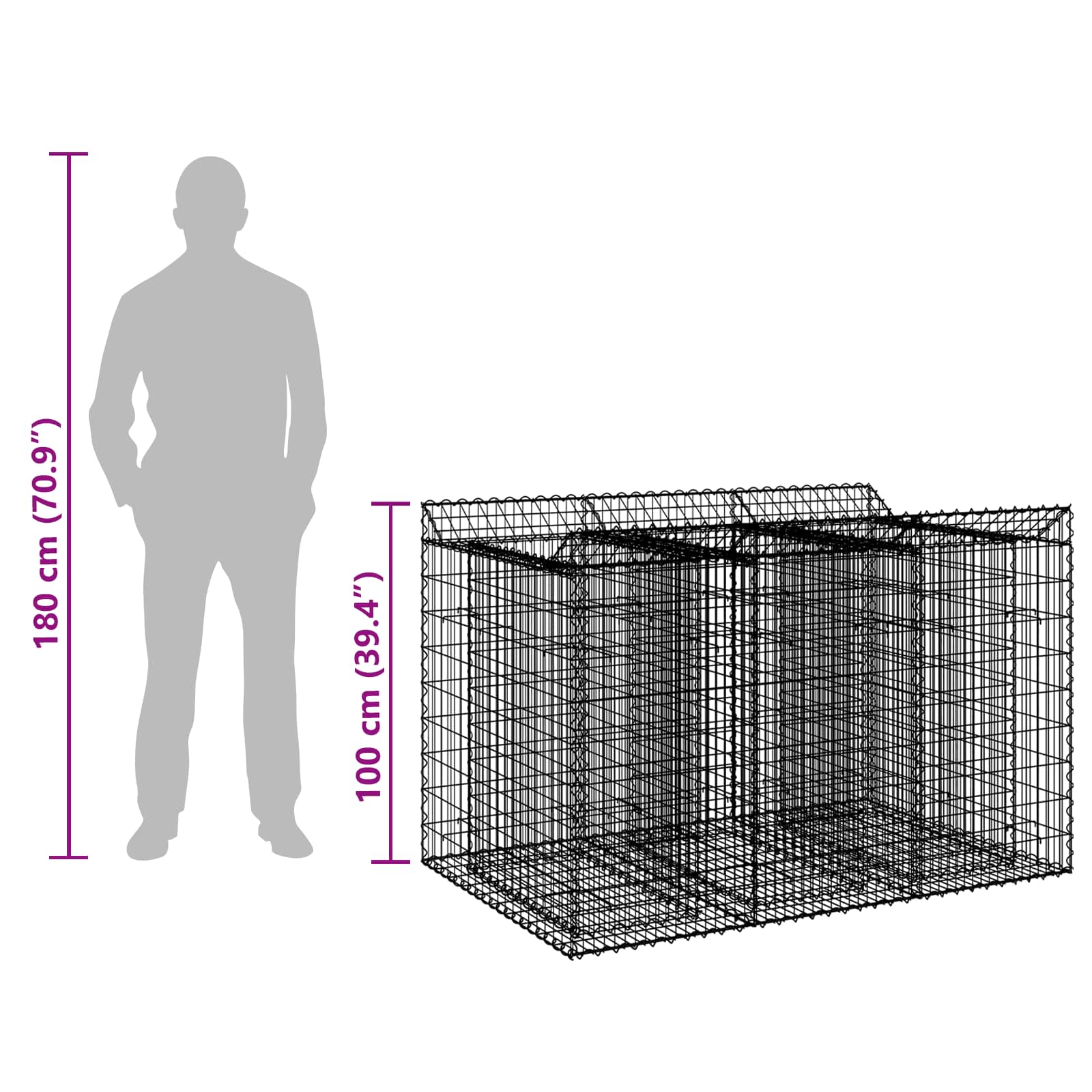 Gabion Kohotettu Peti 2 Pcs Hopea