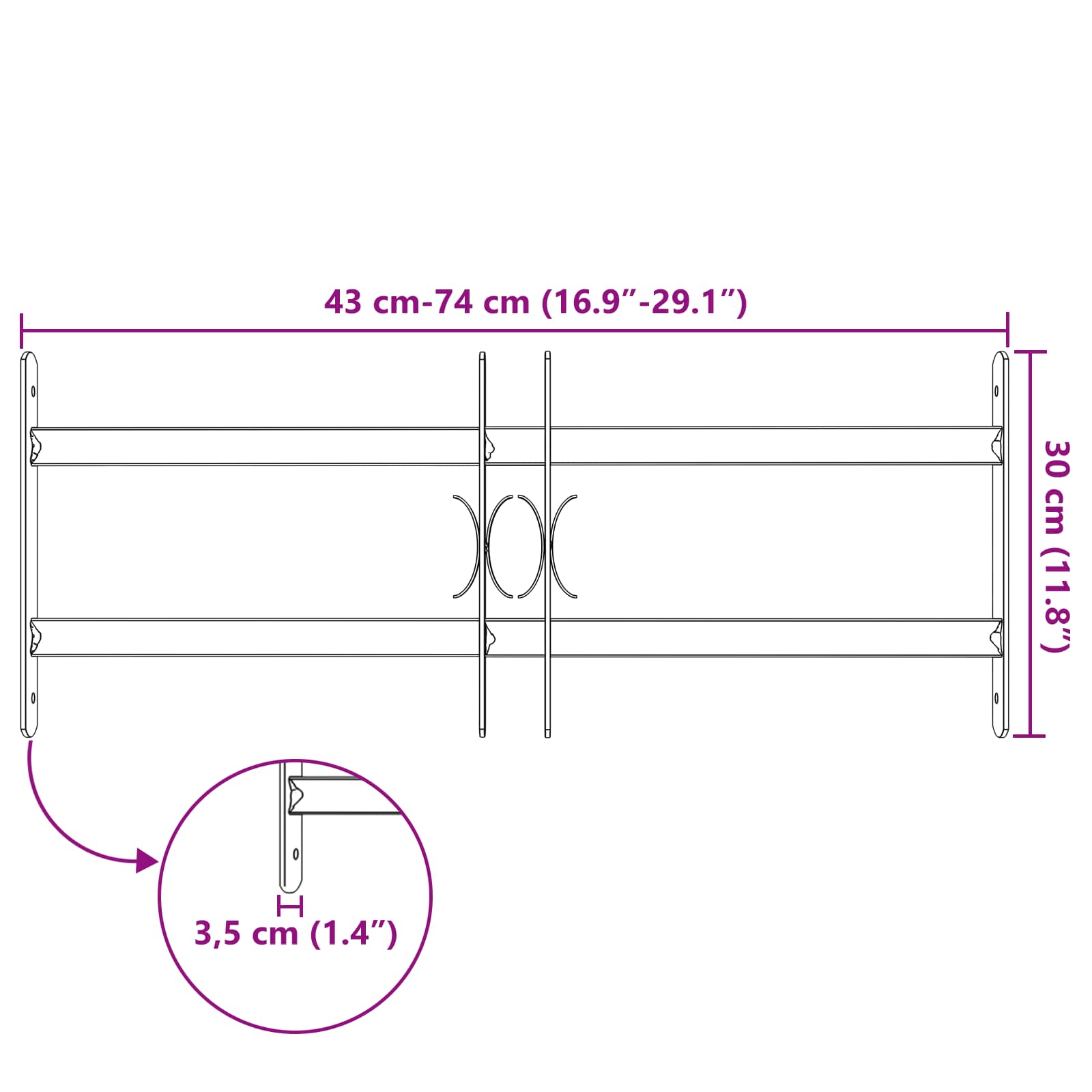 Ik Windowin Turva-Aita Kahdella Poikkitangolla 3 Pcs 43-74 Cm