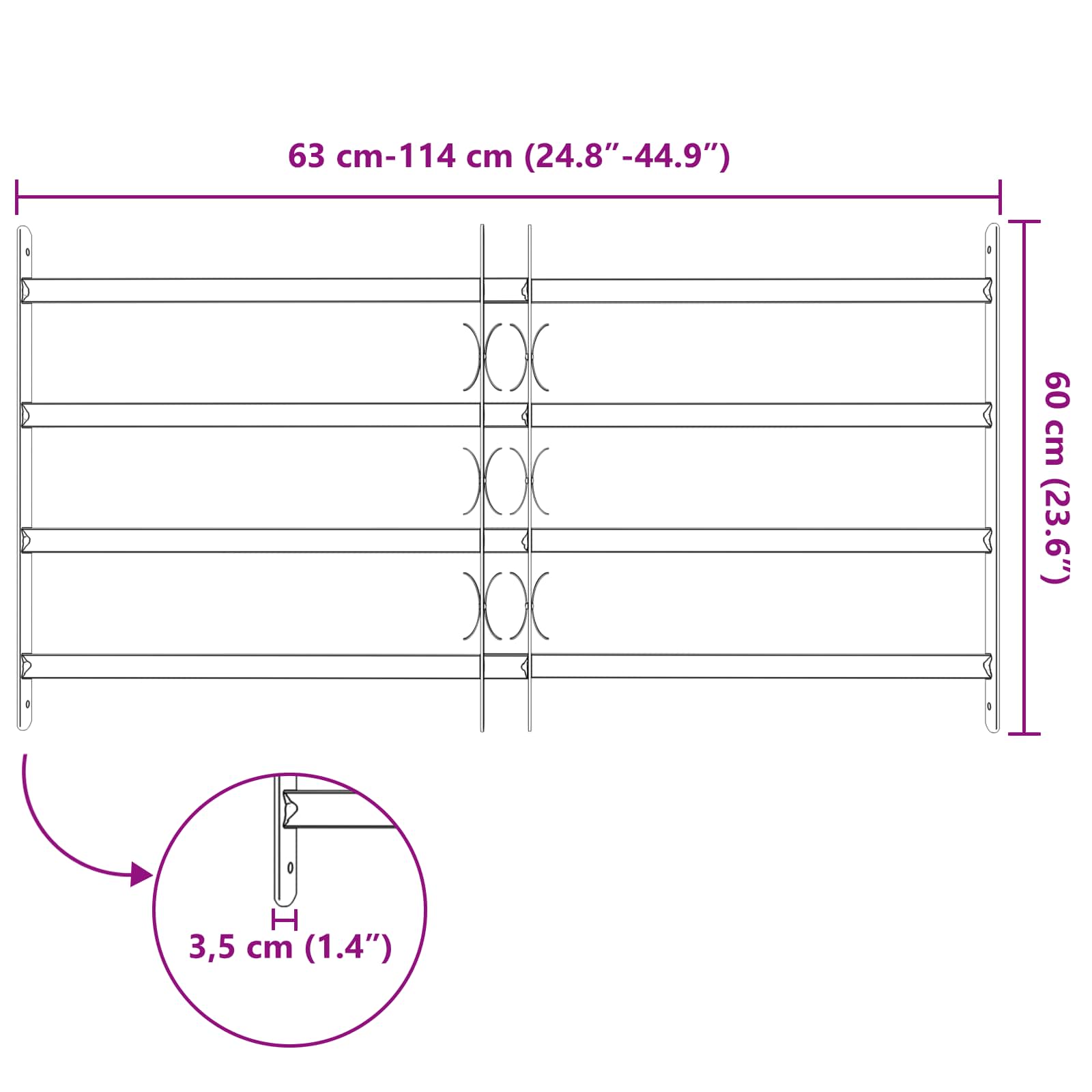 Turvaverkko Ikkunoille, Jossa On 4 Poikkipalkkia 63-114 Cm