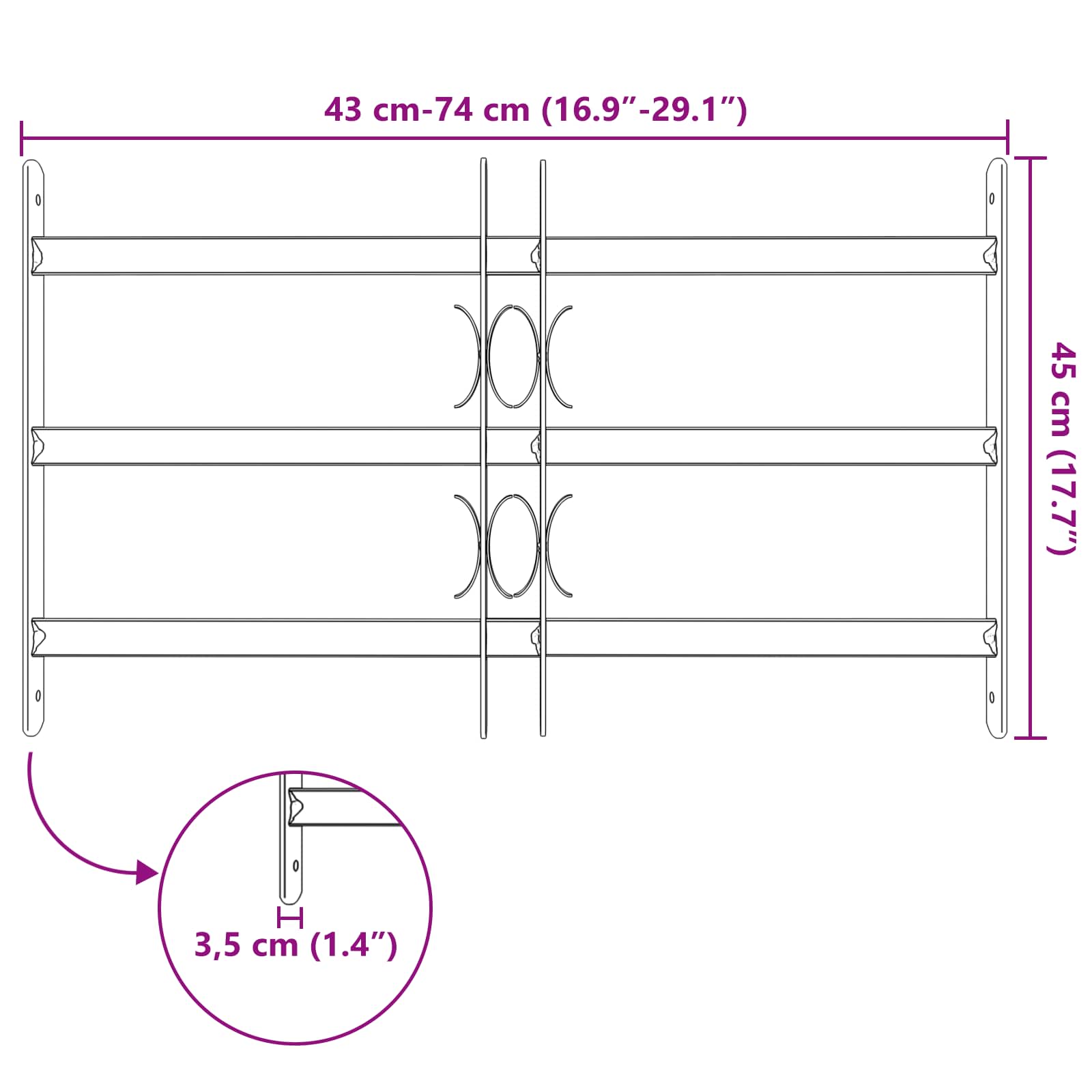 Ikkunoiden Turvaverkko 3 Ristikkopalkilla 3 Pcs 43-74 Cm
