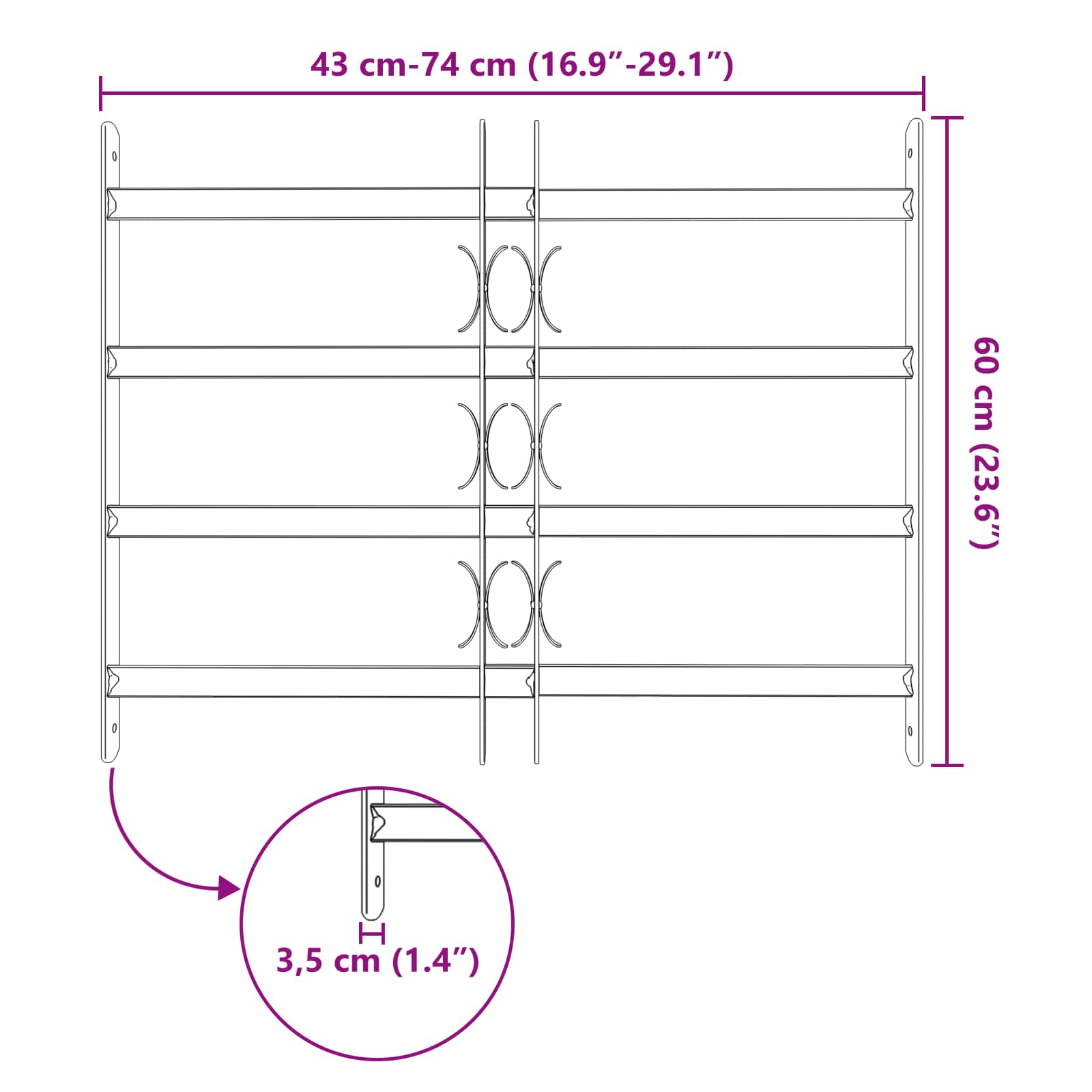 Turvaverkko Ikkunoille, Jossa On 4 Poikkipalkkia 3 Pcs 43-74 Cm