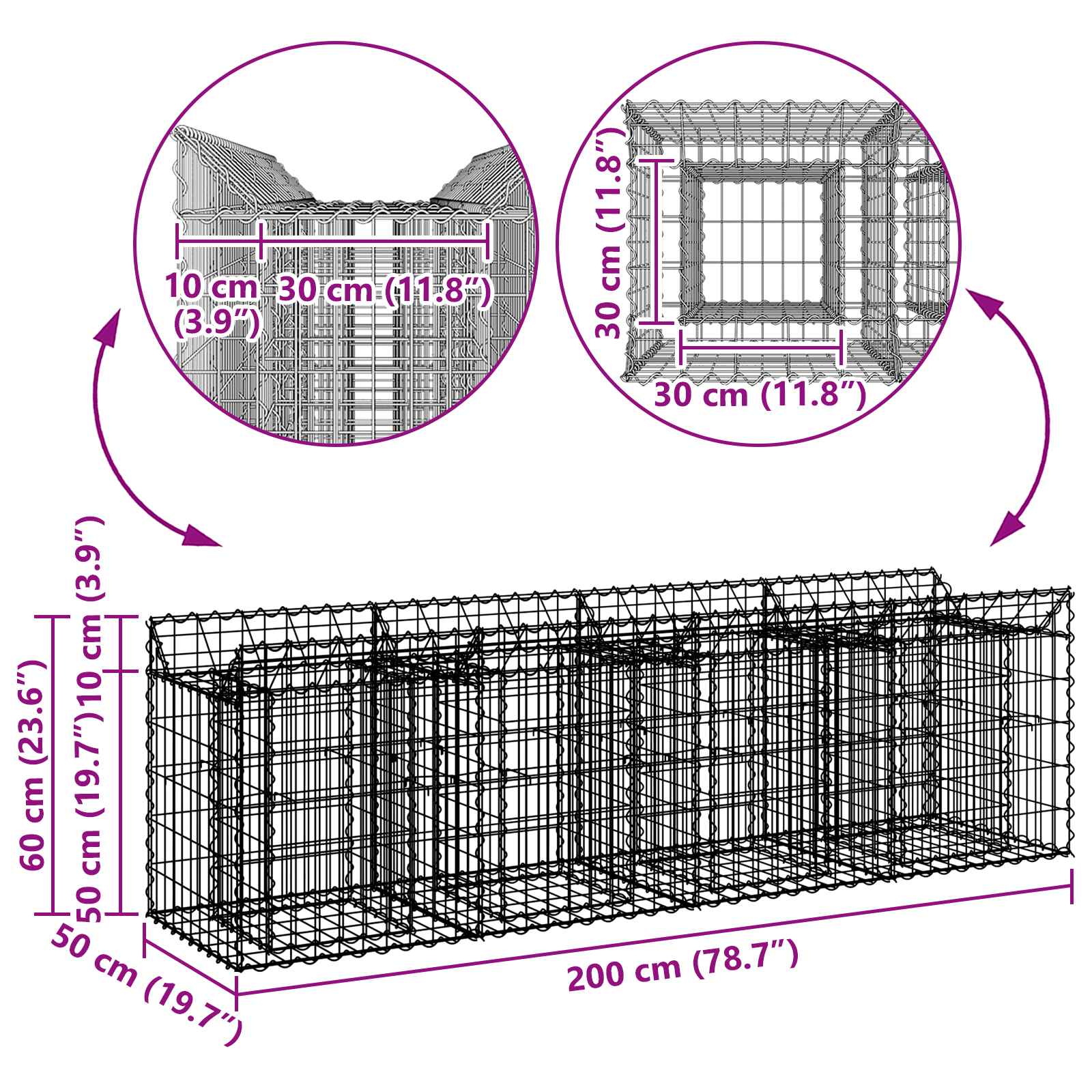 Gabion Kohotettu Peti Hopea