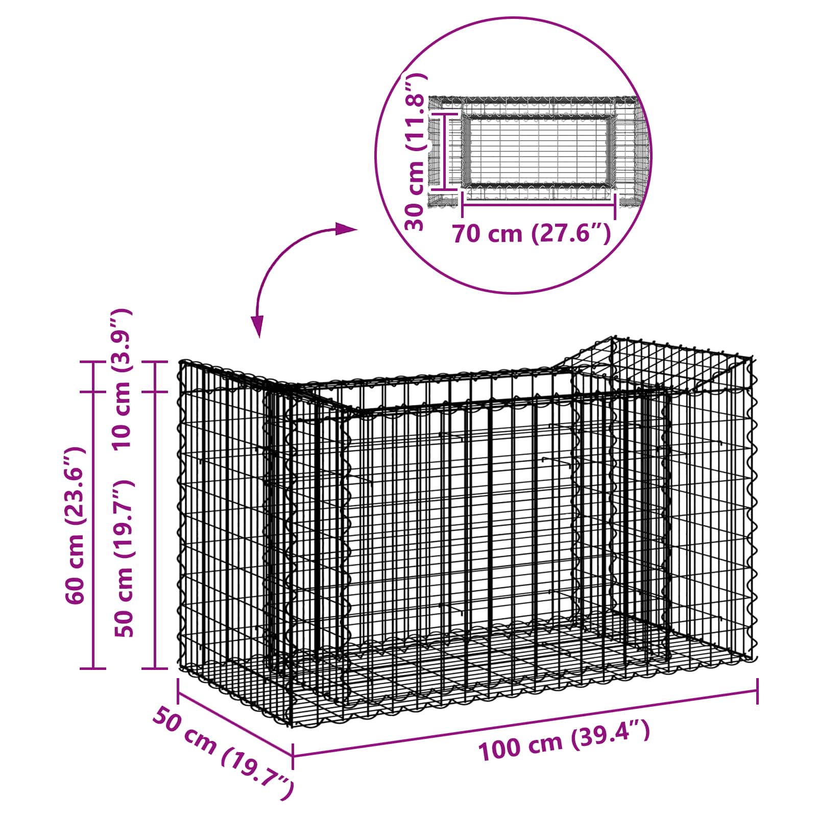 Gabion Kohotettu Peti Hopea