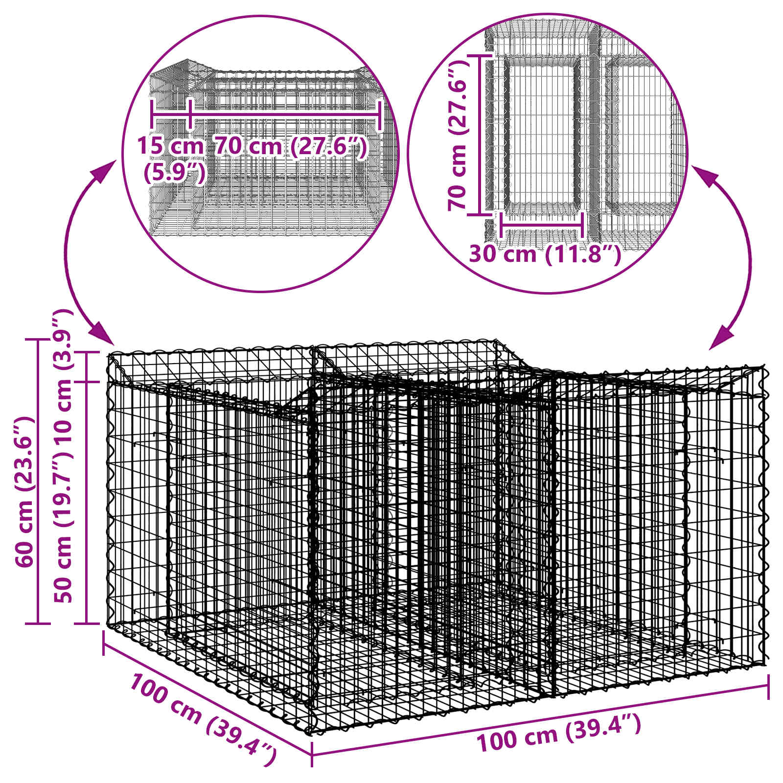 Gabion Kohotettu Peti Hopea
