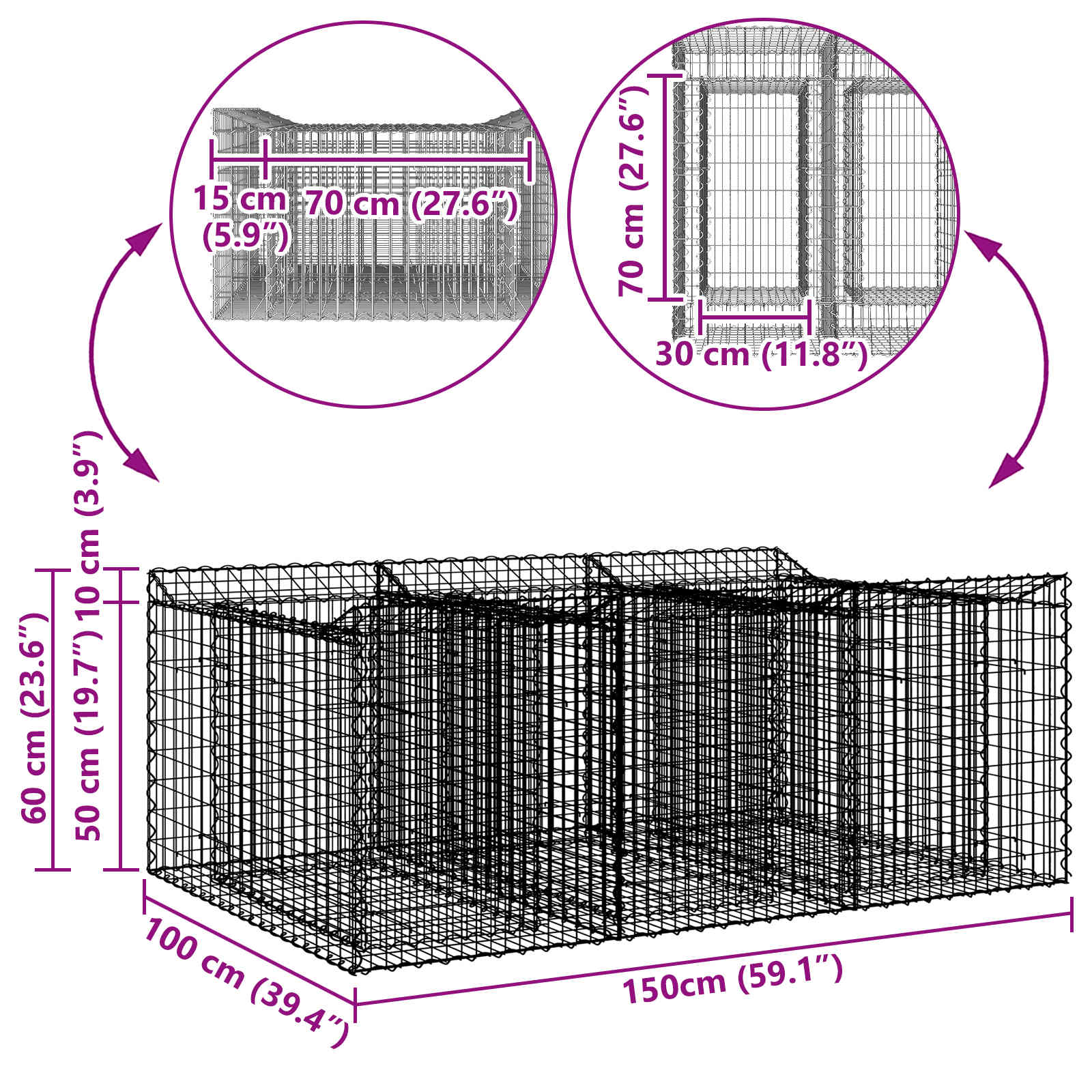 Gabion Kohotettu Peti Hopea