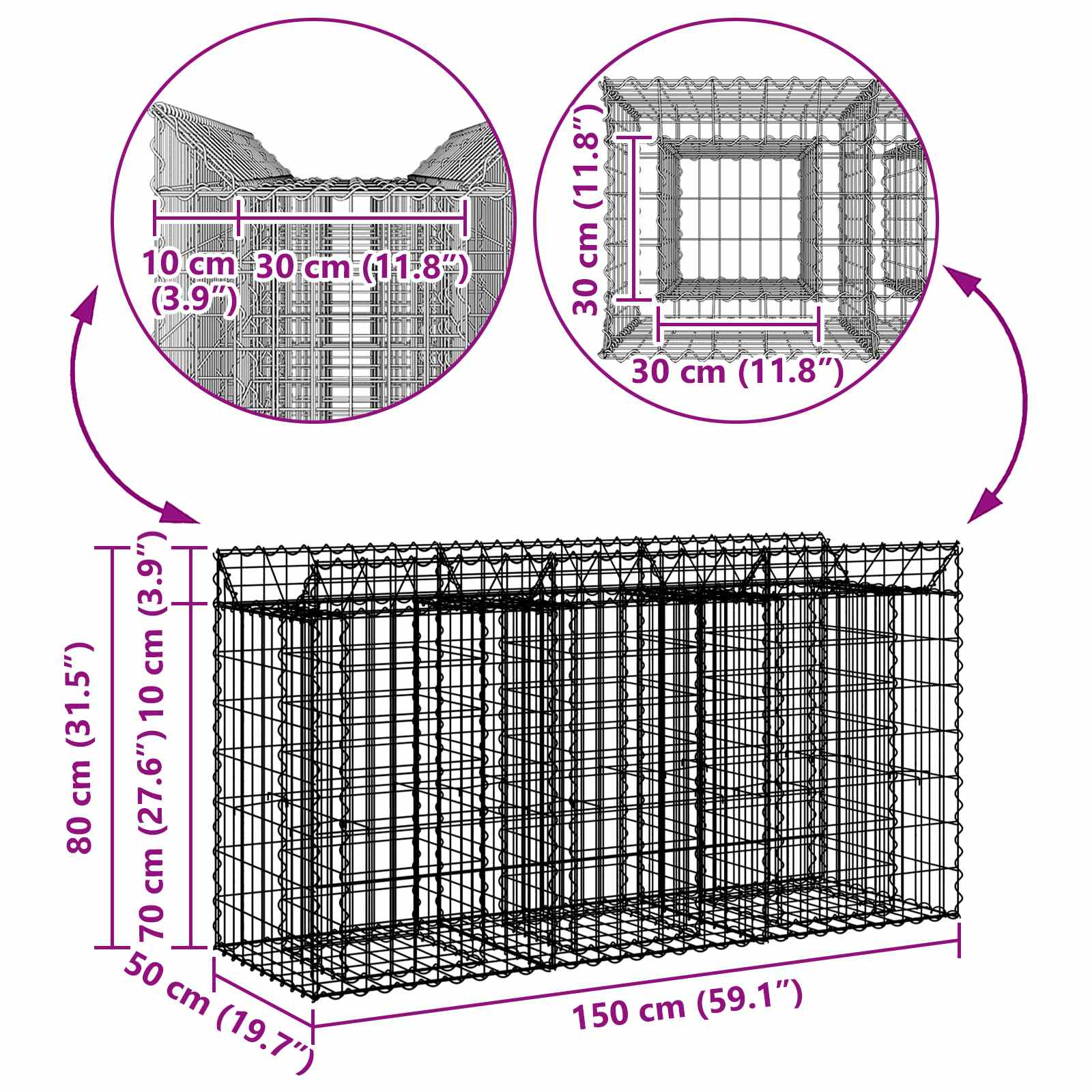 Gabion Kohotettu Peti Hopea