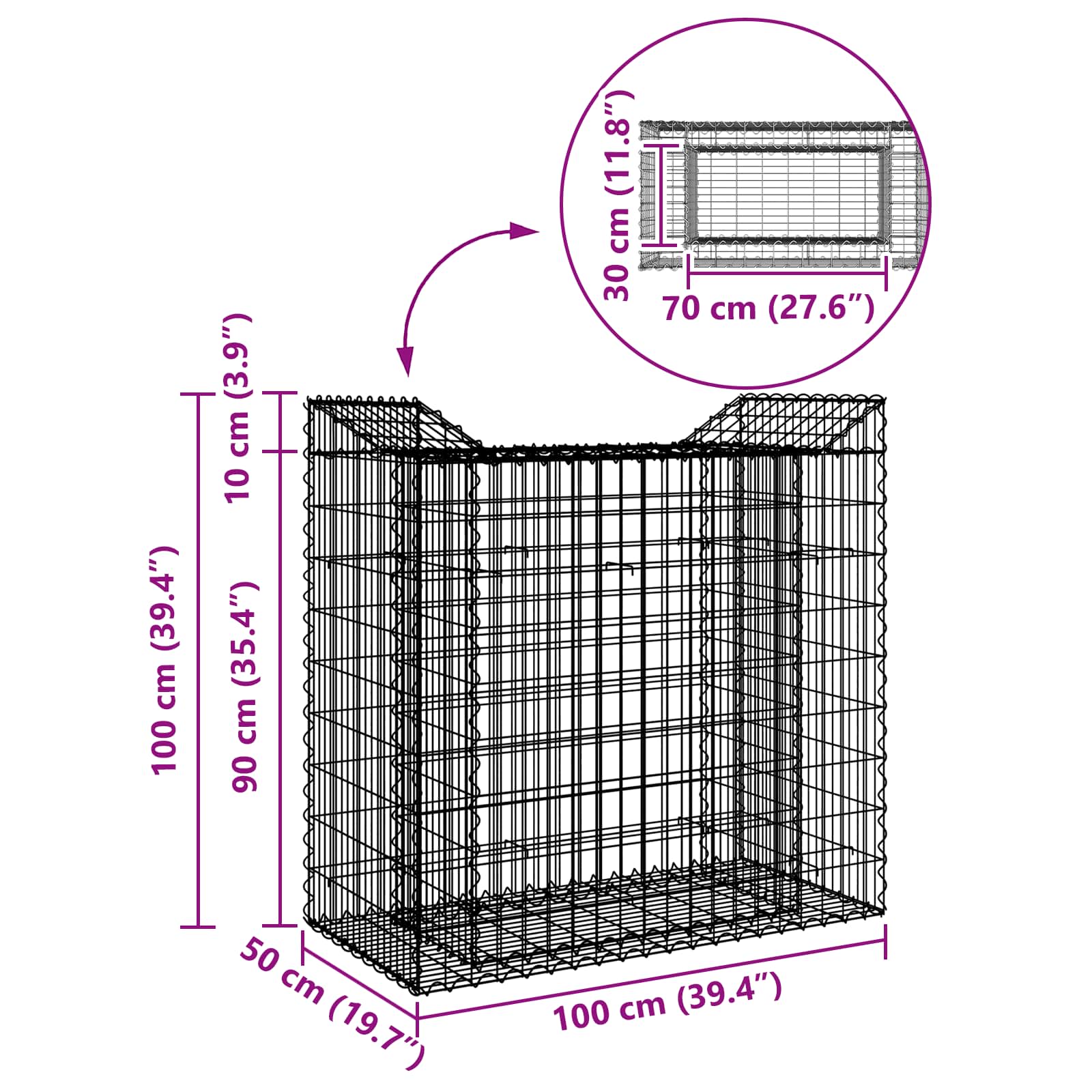 Gabion Kohotettu Peti Hopea