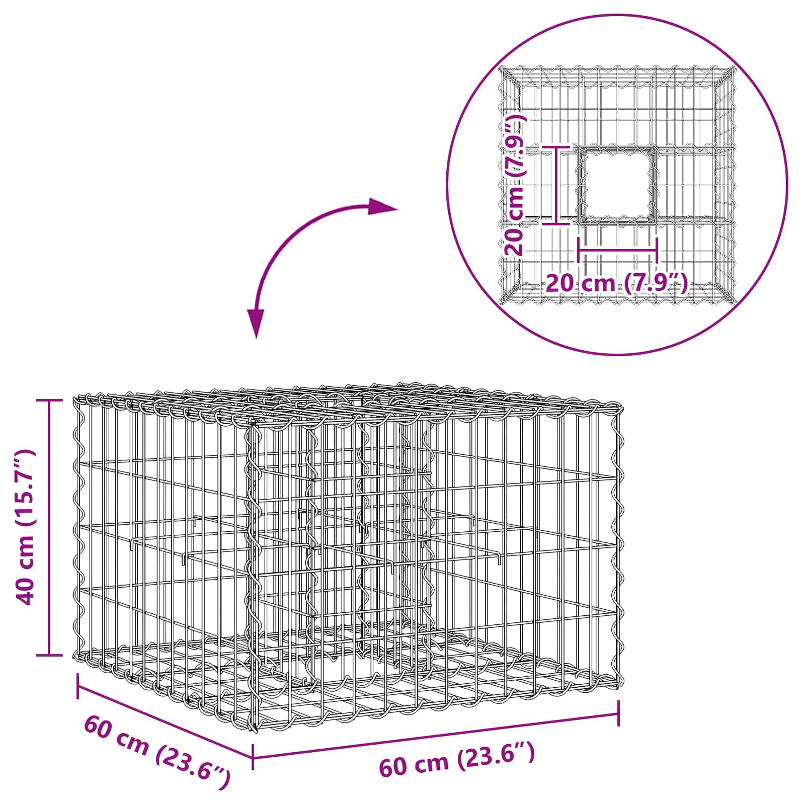Gabion Kohotettu Peti Hopea