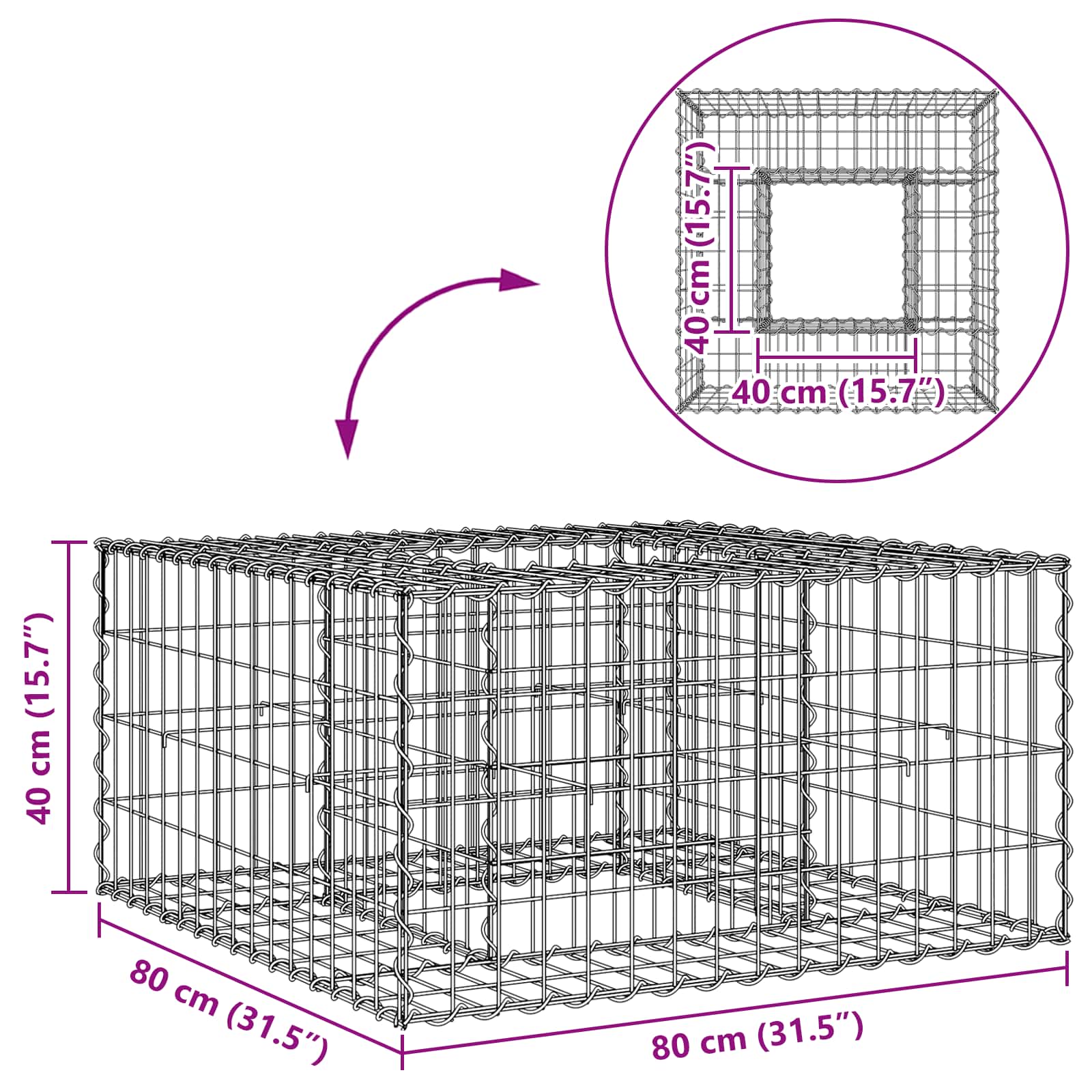 Gabion Kohotettu Peti Hopea