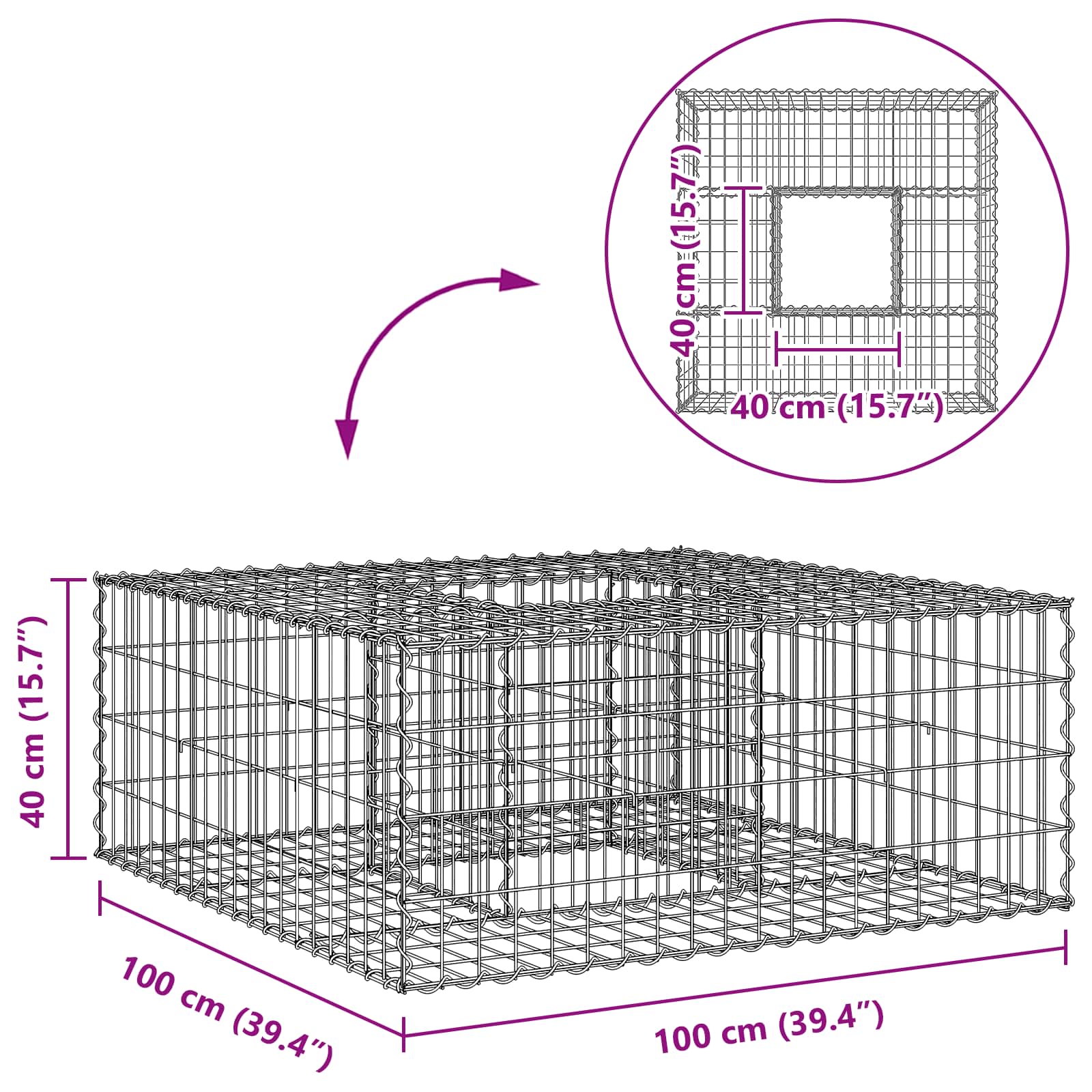Gabion Kohotettu Peti Hopea