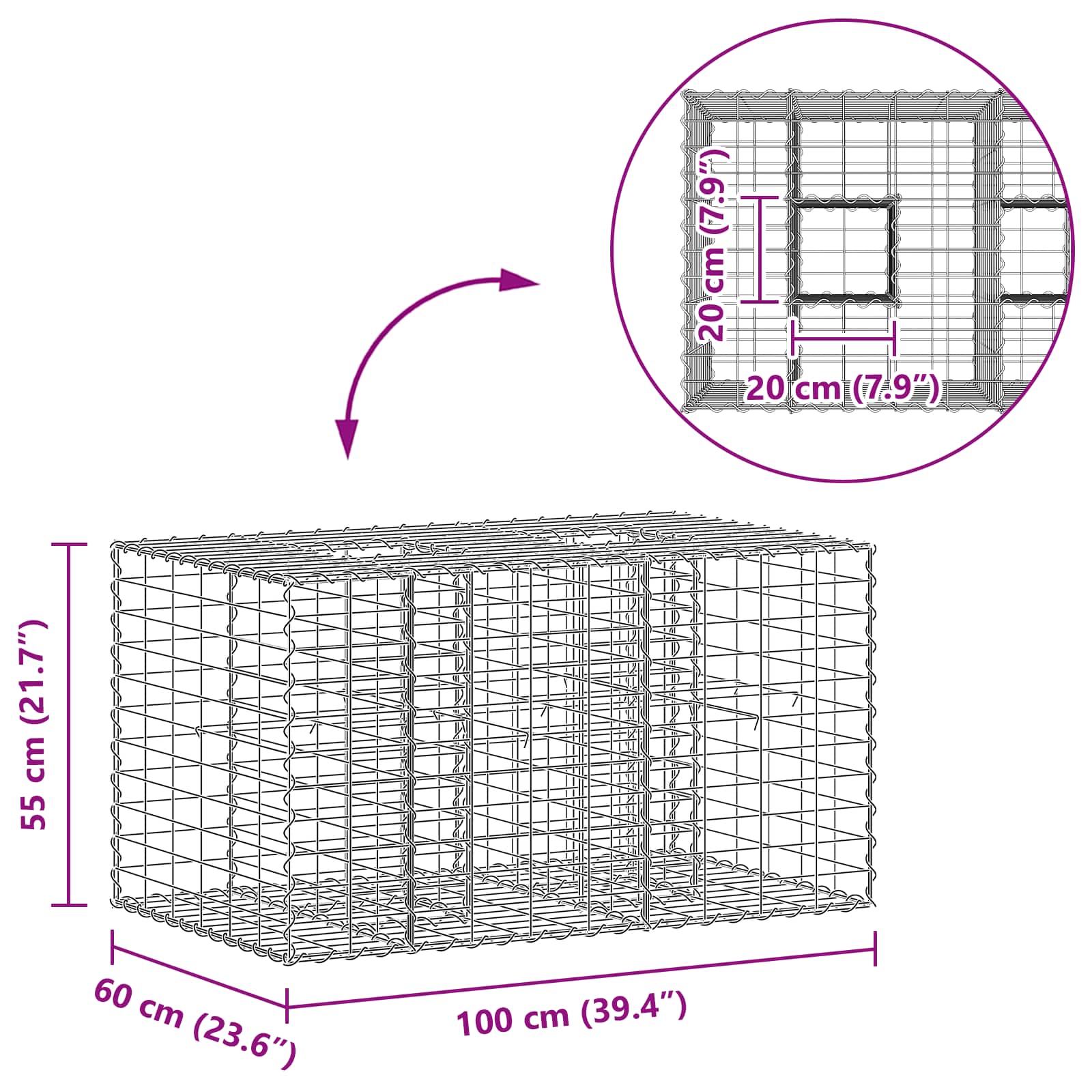 Gabion Kohotettu Peti Hopea
