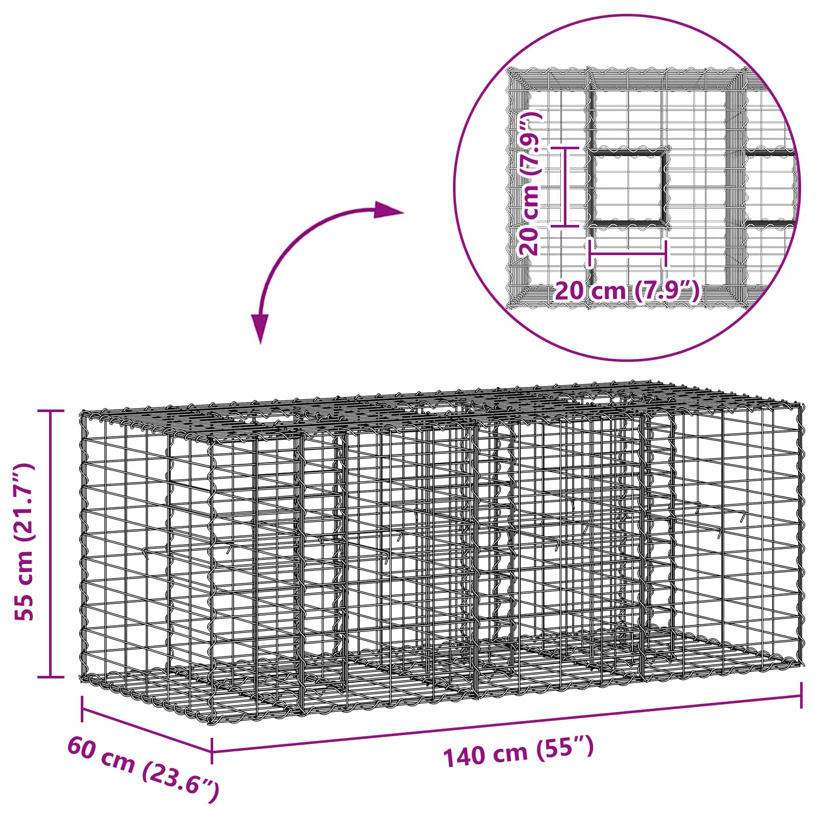 Gabion Kohotettu Peti Hopea
