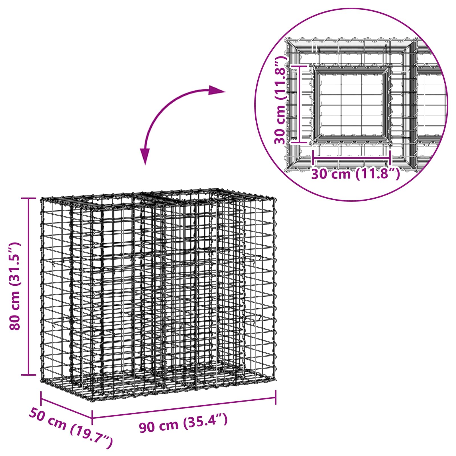 Gabion Kohotettu Peti Hopea