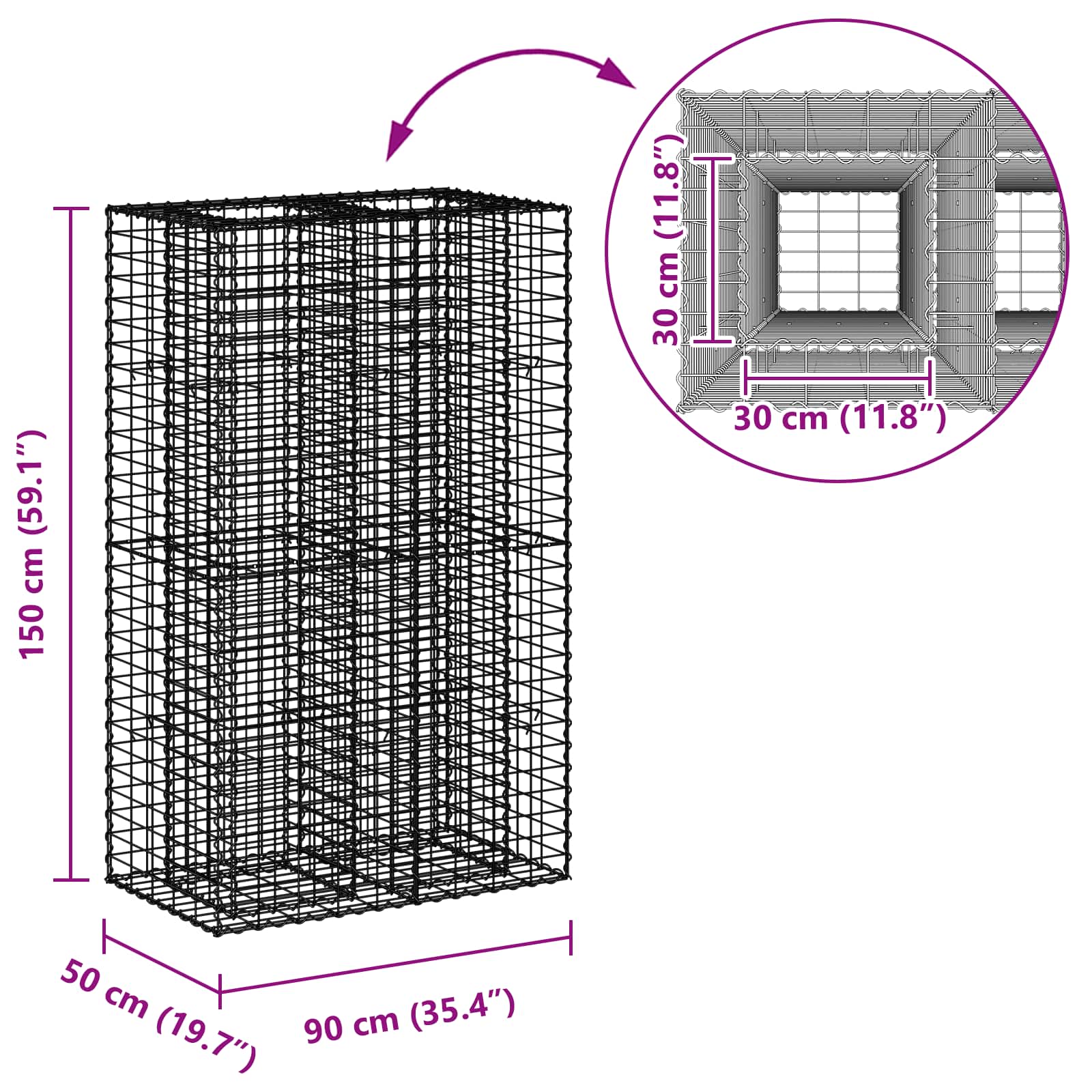 Gabion Kohotettu Peti Hopea