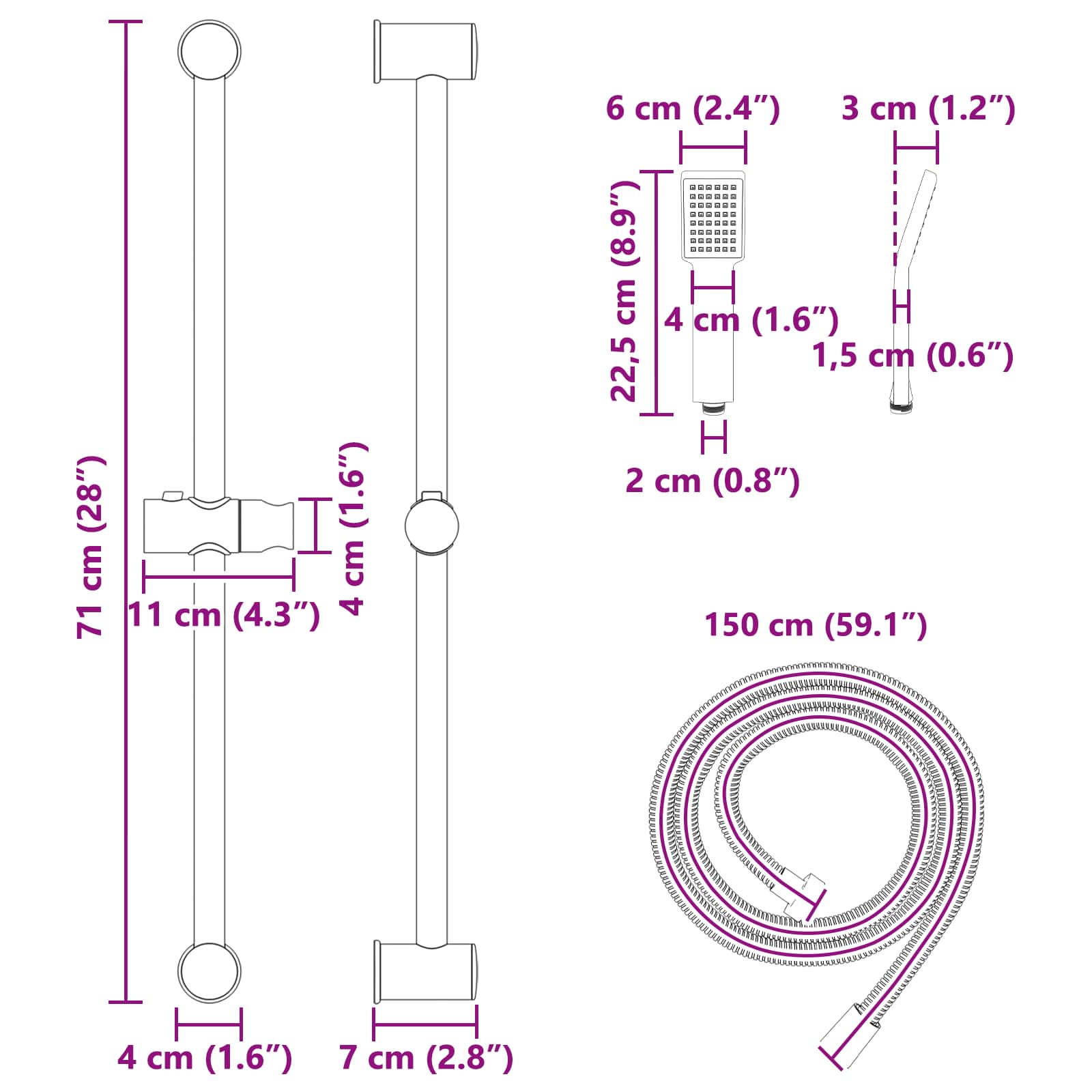 Suihkusuunnitelma Musta 70 Cm Ruostumaton Teräs