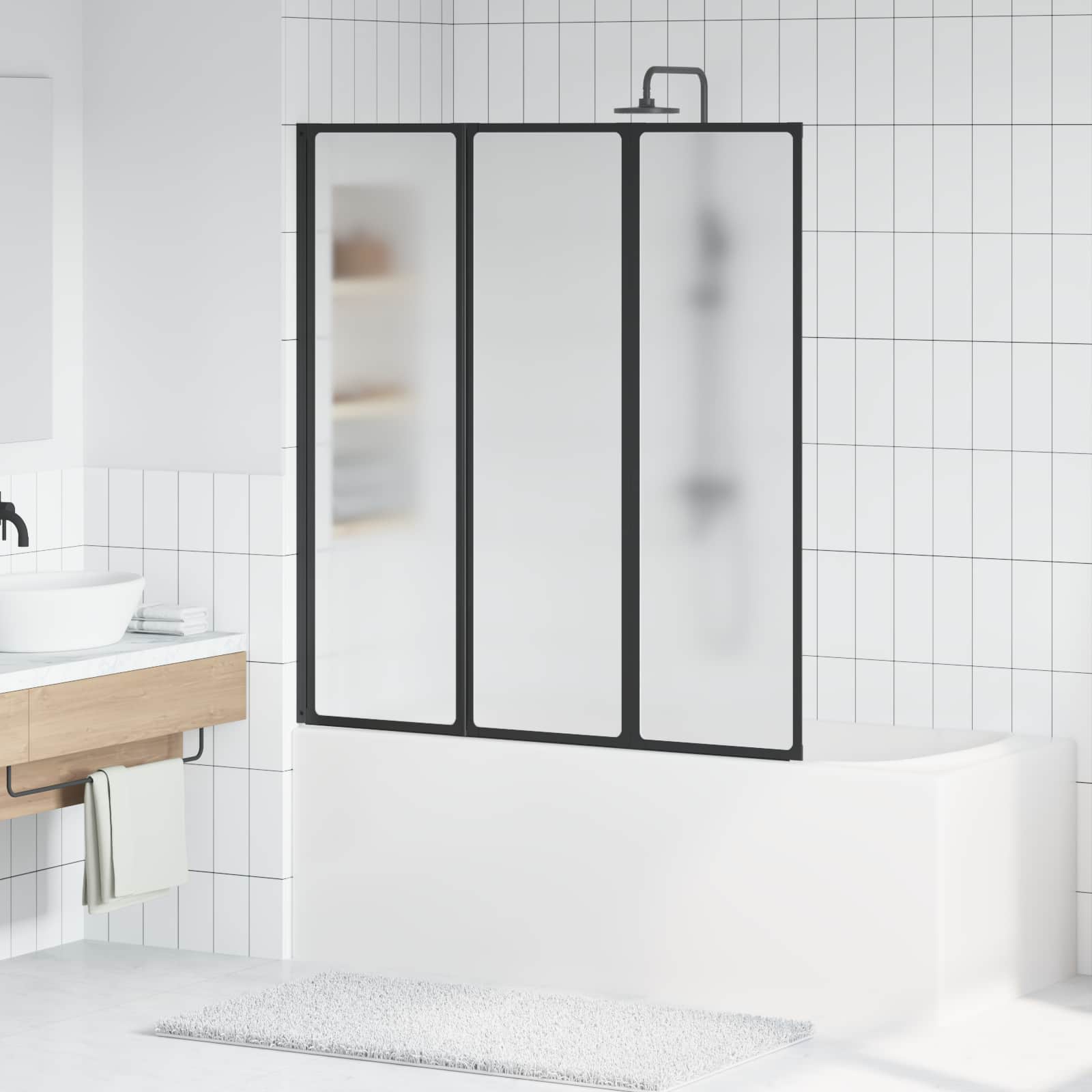 Taitettava Suihkuverho Musta Ja Täysi Pakkanen 132 X 2 X 140 Cm