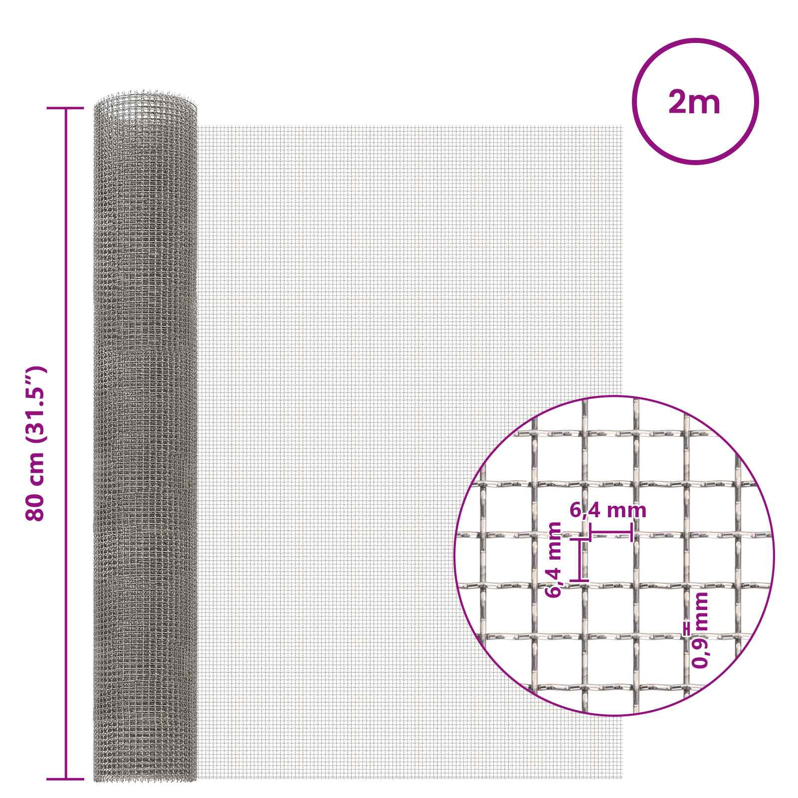 Verkkoruudun 80 X 200 Cm 3 Mesh Ruostumaton Teräs 201 Hopea