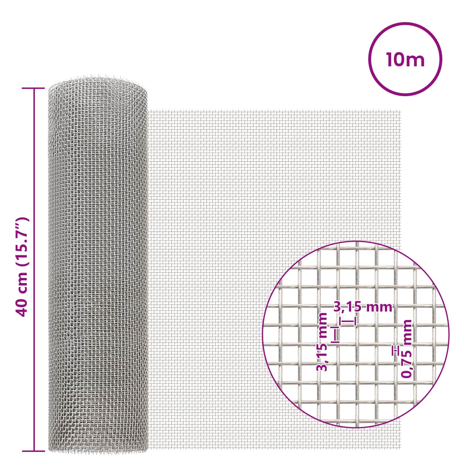 Verkkoruudun 40 X 1000 Cm 6 Mesh Ruostumaton Teräs 201 Hopea