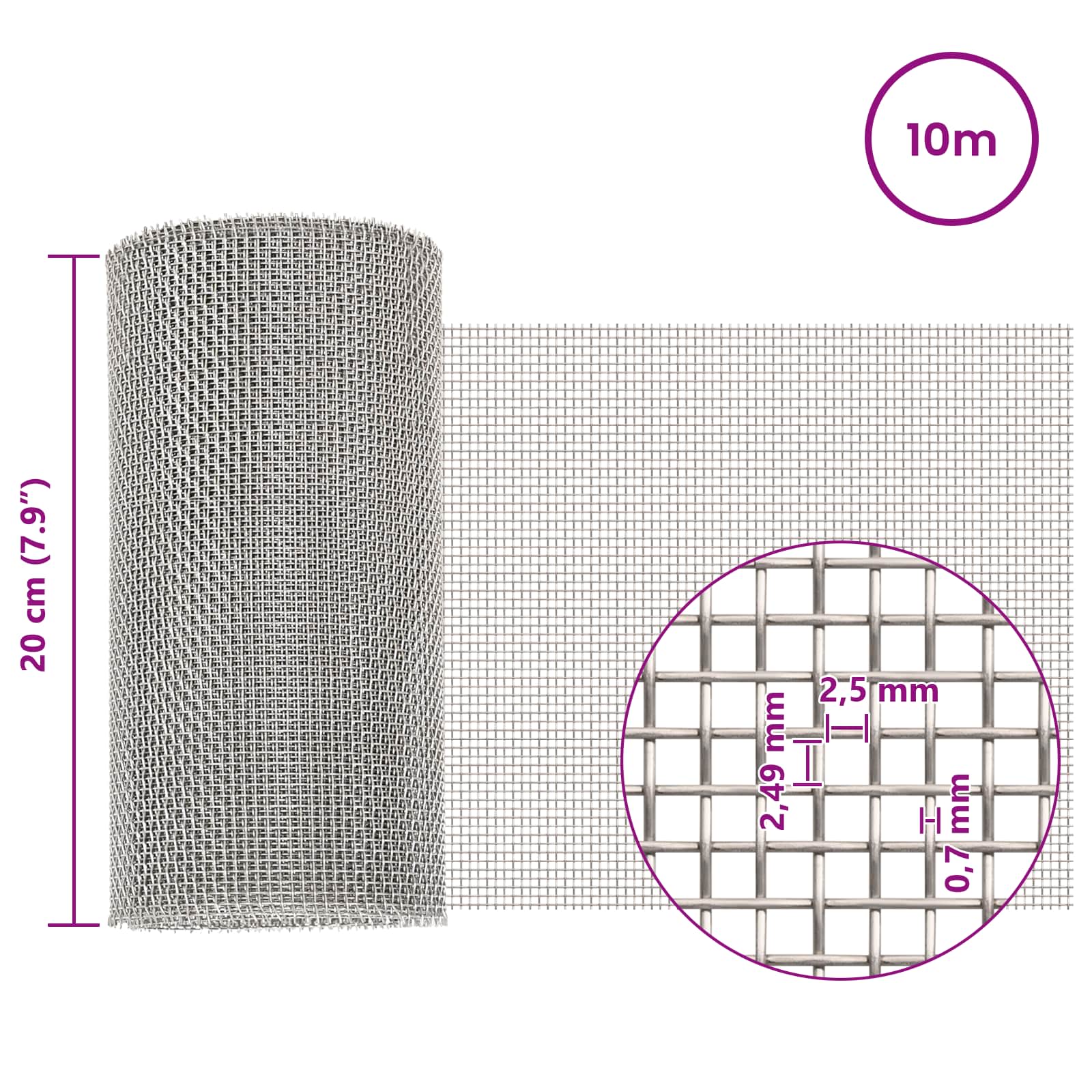 Verkkoruudun 20 X 1000 Cm 8 Mesh Ruostumaton Teräs 201 Hopea