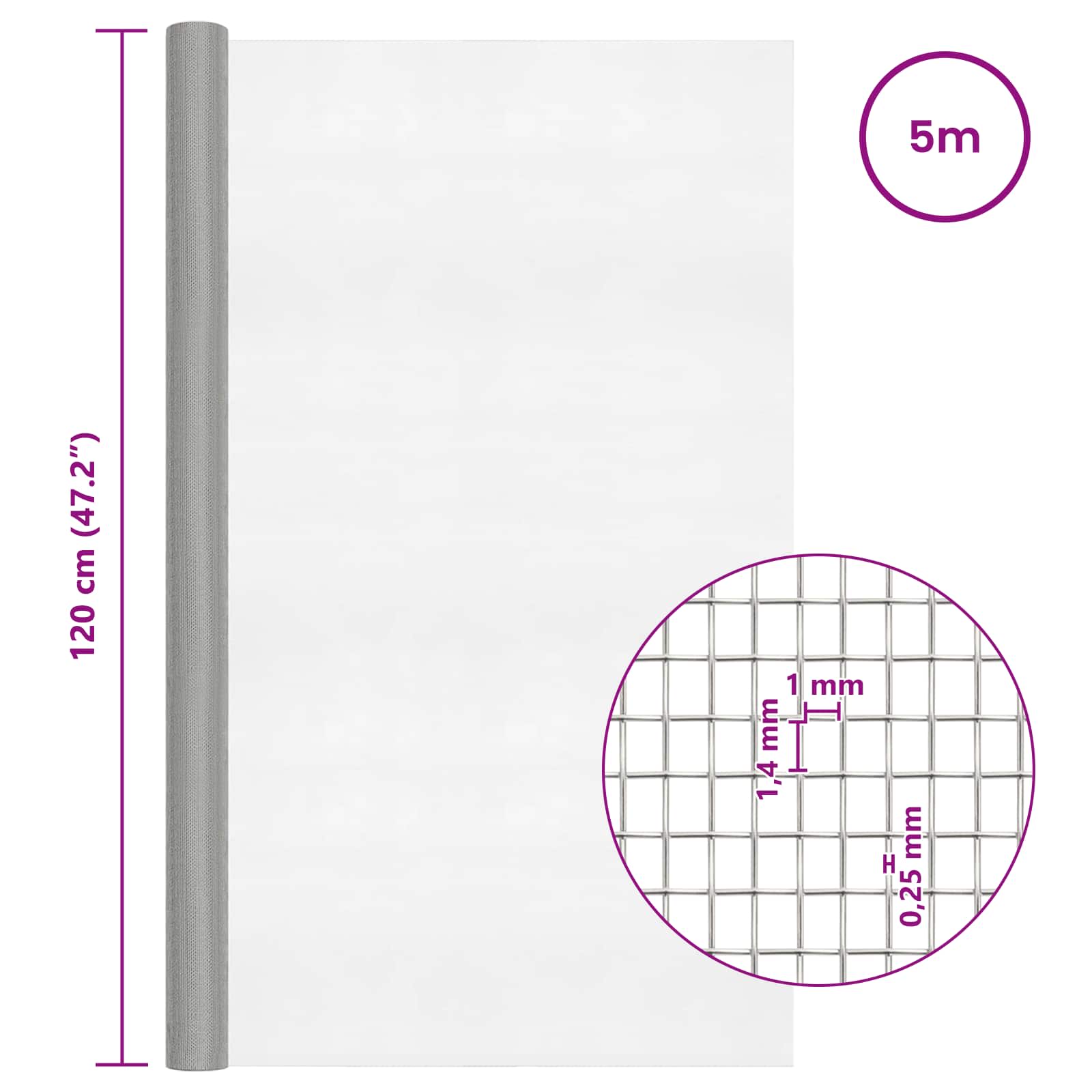 Verkkoruudun 120 X 500 Cm 18 Mesh Ruostumaton Teräs 304 Hopea