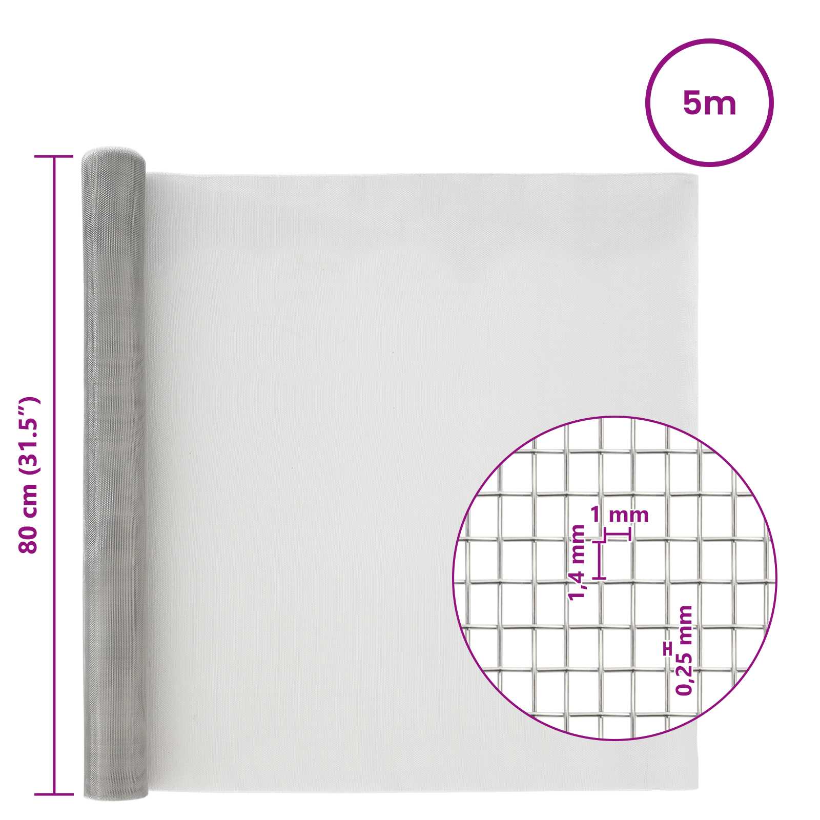 Verkkoruudun 80 X 500 Cm 18 Mesh Ruostumaton Teräs 304 Hopea