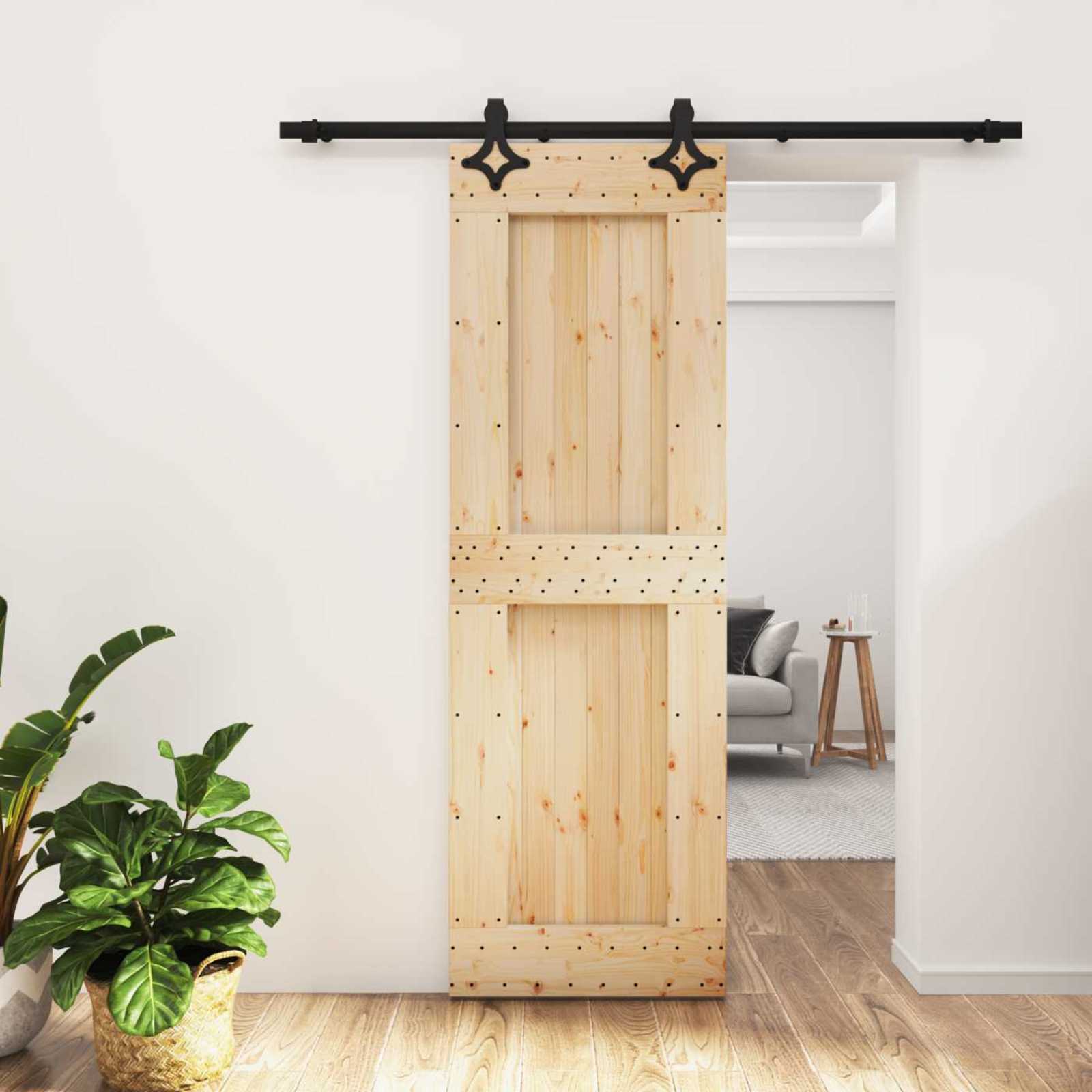 Liukuovi Luonnollinen Ja Musta 70 X 210 Cm Massiivinen Mänty