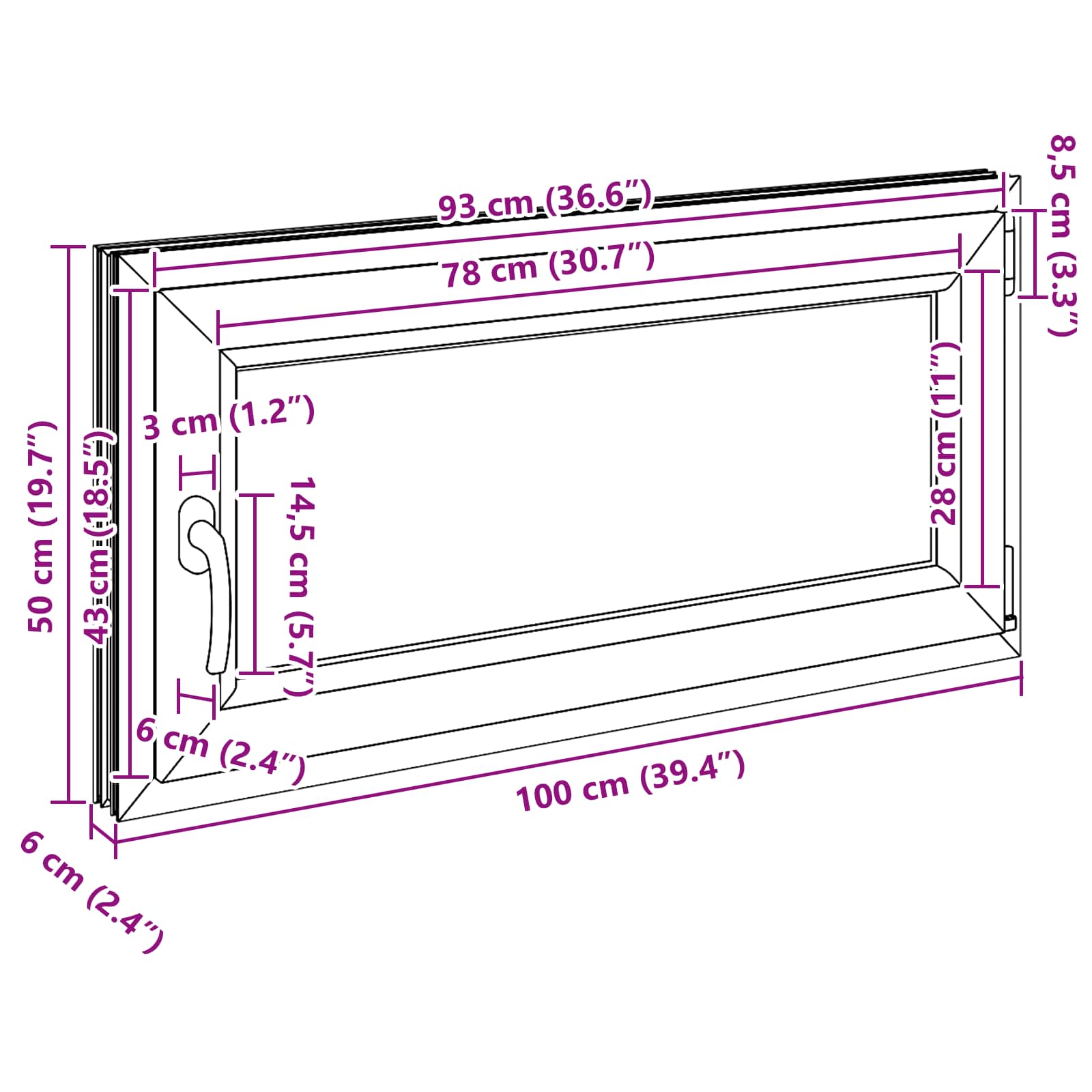 Kellari-Ikkuna Risor 100 X 50 Cm Pvc Ja Lasi Antrasiitti