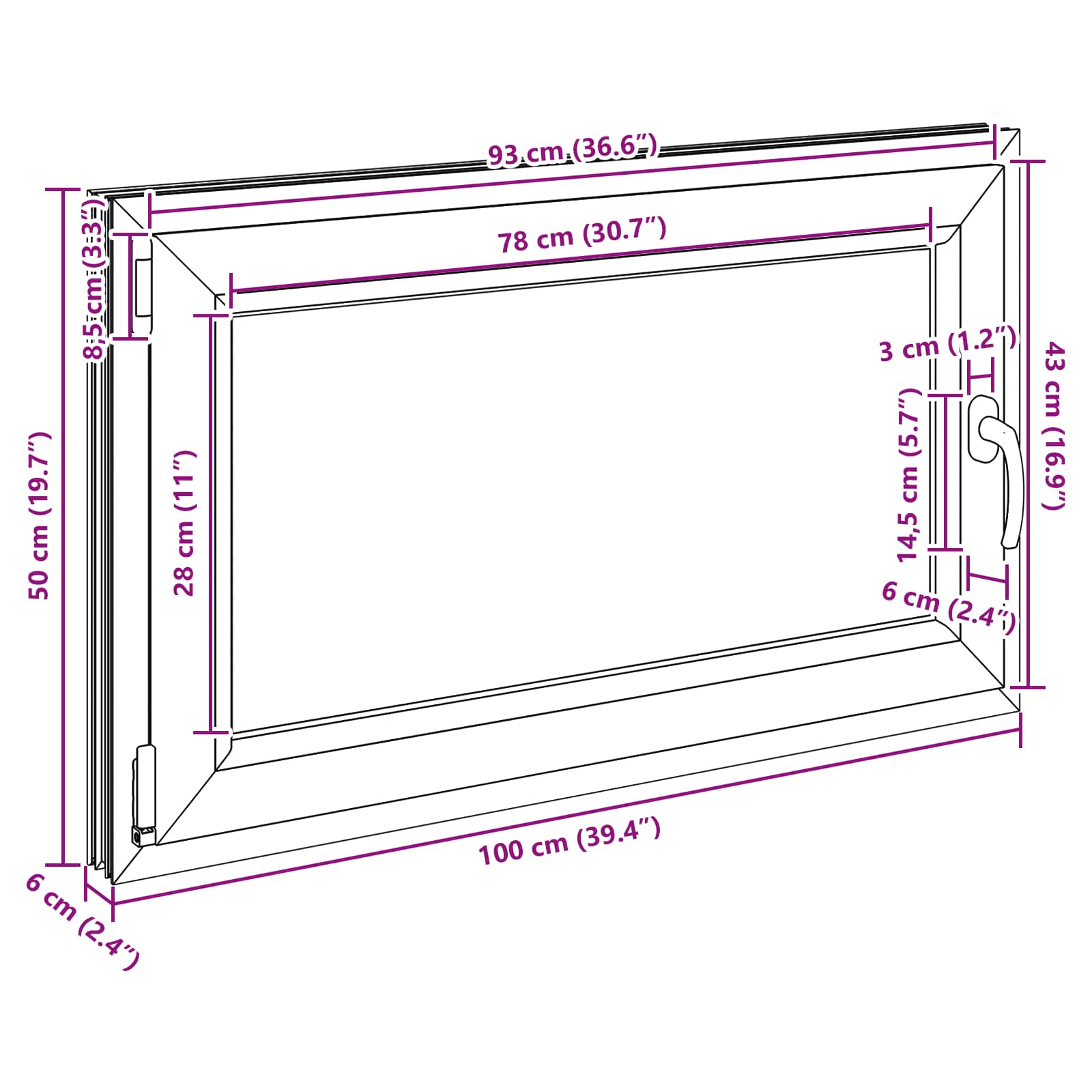 Kellari-Ikkuna Risor 100 X 50 Cm Pvc Ja Lasi Antrasiitti