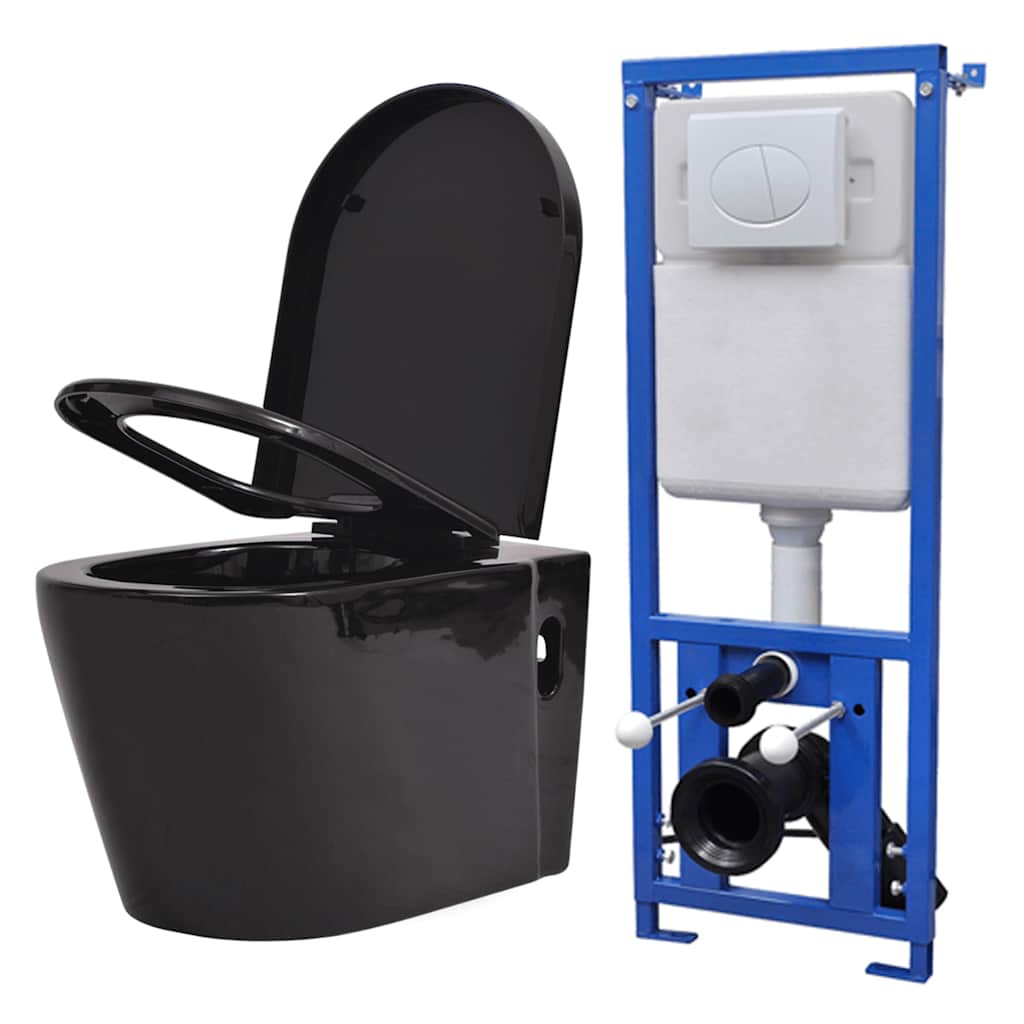 Wc Piilotetulla Vesisäiliöllä Keraaminen Musta