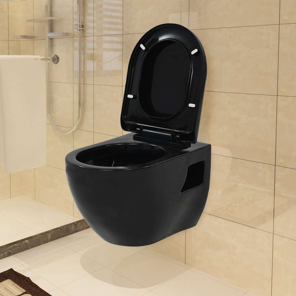 Seinään Kiinnitettävä Wc-Istuin Keraaminen Musta