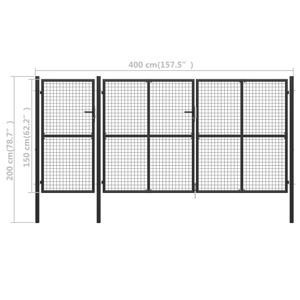 Puutarhaportti Teräs 400X150 Cm Antrasiitti