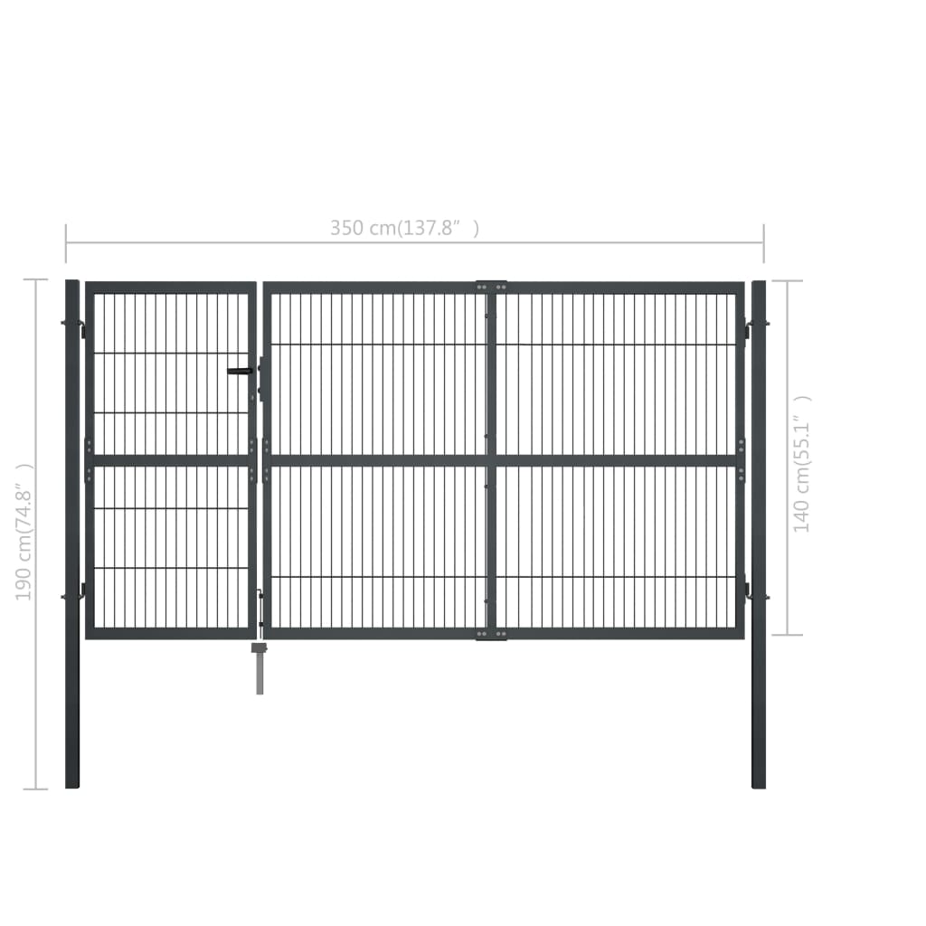 Puutarhaportti Tolpilla Teräs 350X140 Cm Antrasiitti