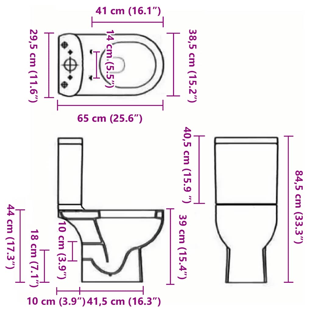 Keraaminen Wc-Istuin Pyöreä Veden Virtaus Takaa Musta