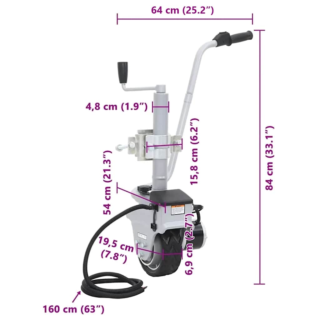 Motorisoitu Peräkärryn Nokkapyörä Alumiini 12 V 350 W