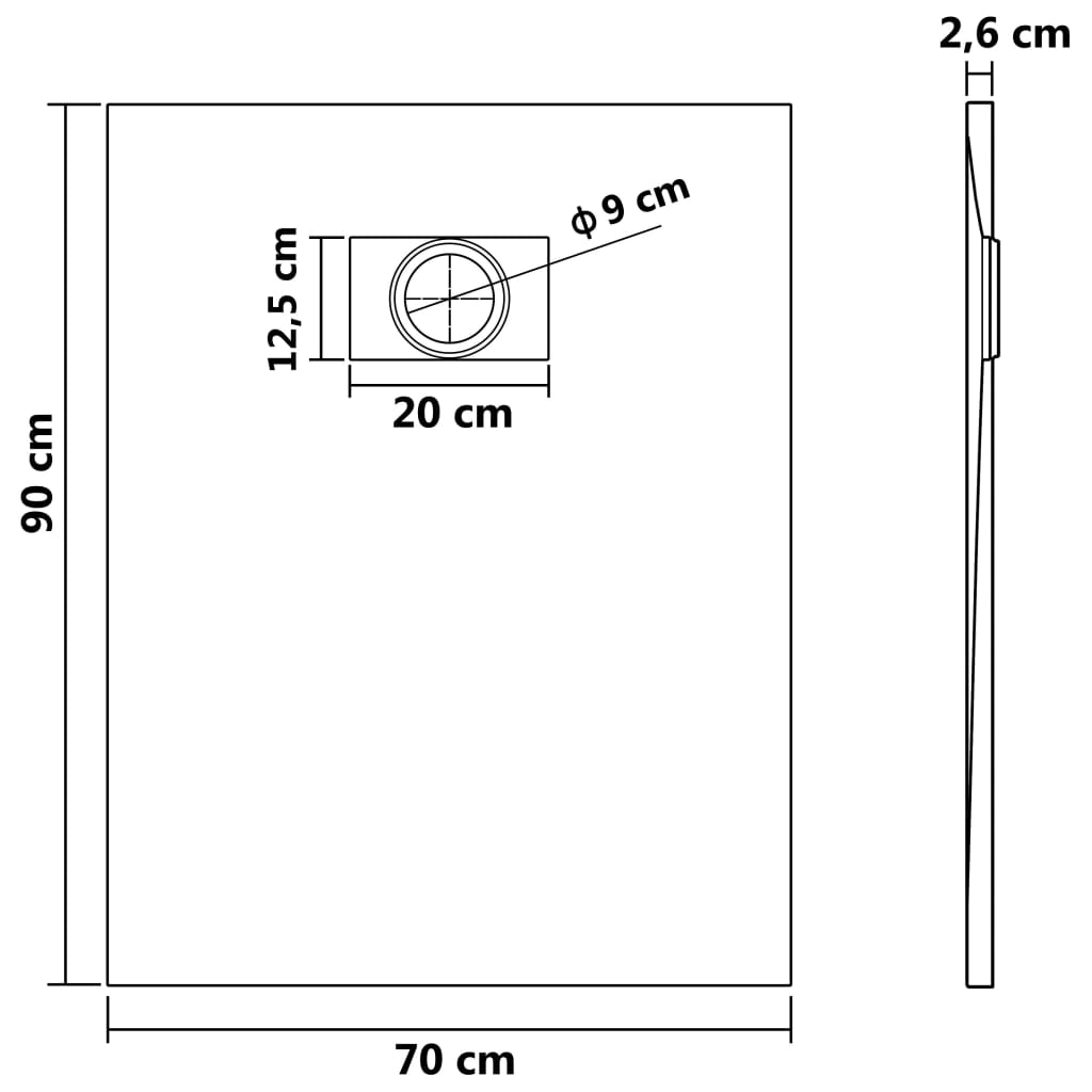 Suihkualusta 90X70 Cm Smc Musta