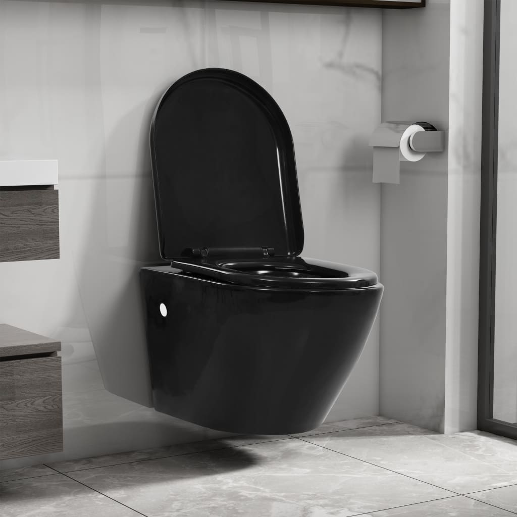 Seinäkiinnitettävä Wc Ei Huuhtelurengasta Keraaminen Musta