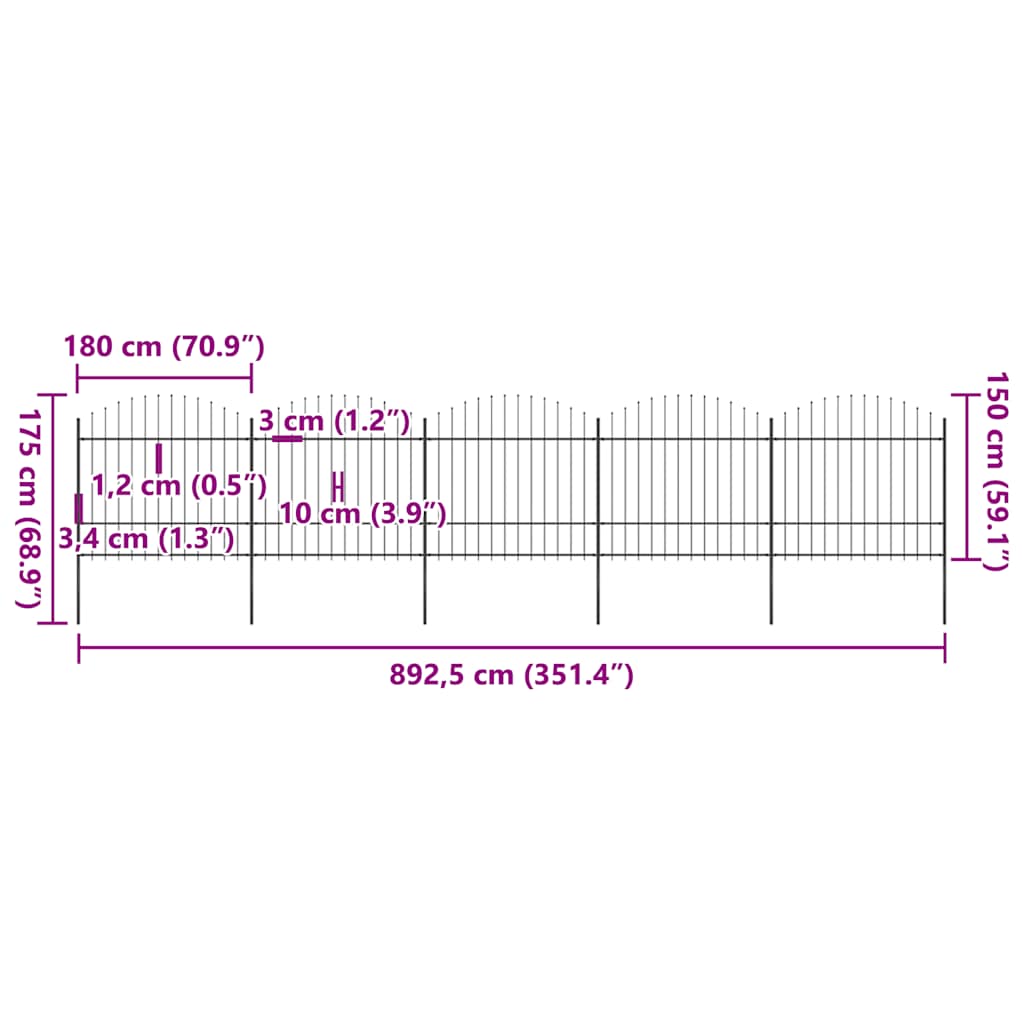 Puutarha-Aita Keihäskärkinen Teräs 892,5X175 Cm Musta