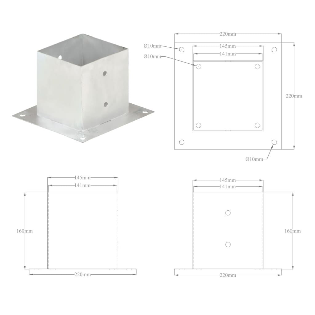 Aitatolpan Jalat 4 Kpl Galvanoitua Metallia 141 Mm
