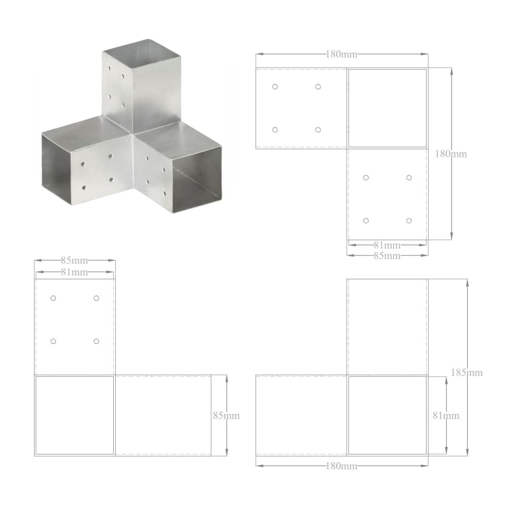 Tolppaliitin Y-Muoto Galvanoitu Metalli 81X81 Mm
