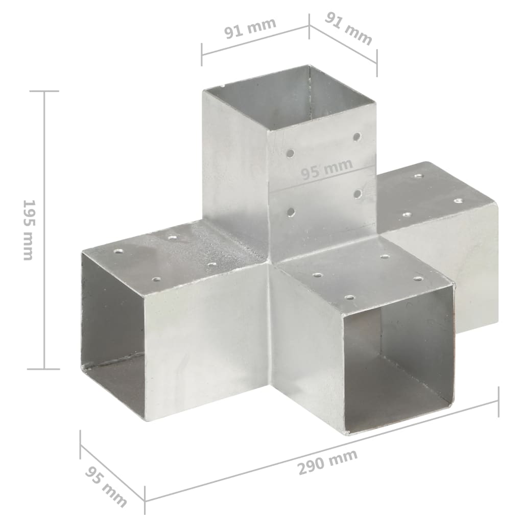 Tolppaliittimet 4 Kpl X-Muoto Galvanoitu Metalli 91X91 Mm