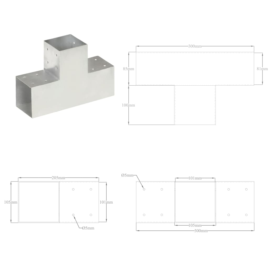 Tolppaliittimet 4 Kpl T-Muoto Galvanoitu Metalli 101X101 Mm