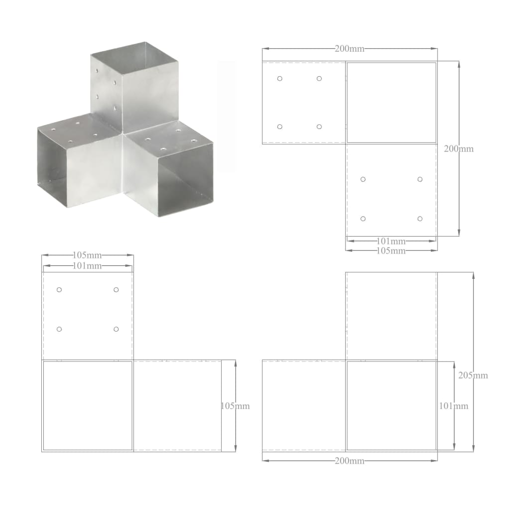 Tolppaliitin Y-Muoto Galvanoitu Metalli 101X101 Mm