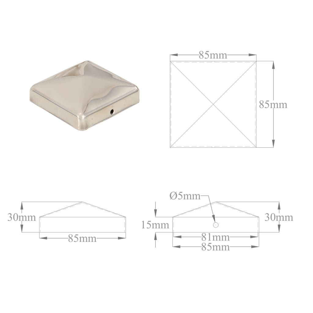 Pyramidin Muotoinen Aitatolpan Kärki 6 Kpl Teräs 81X81 Mm