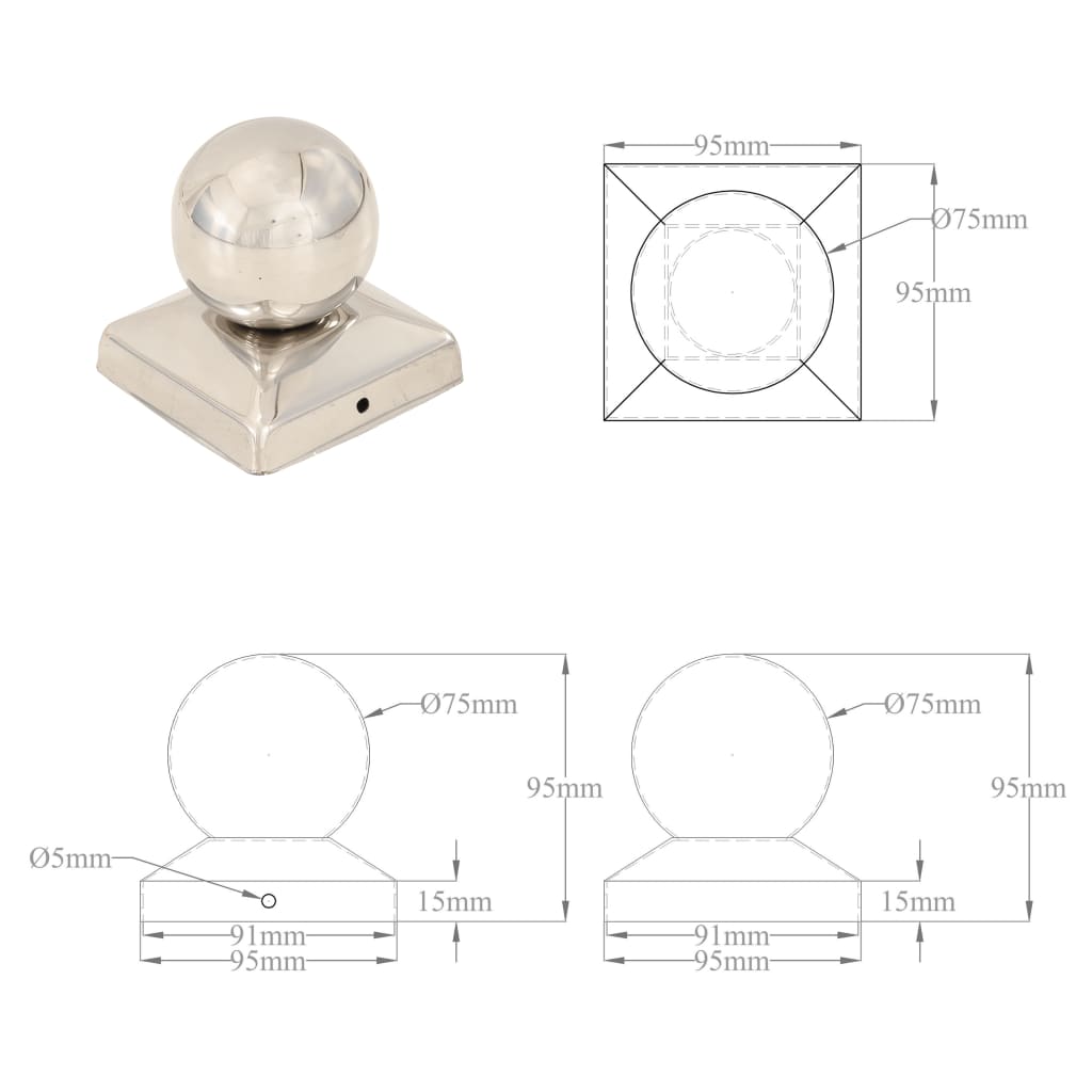 Pallon Muotoiset Tolpan Kärjet 6 Kpl Ruostumaton Teräs 91X91 Mm