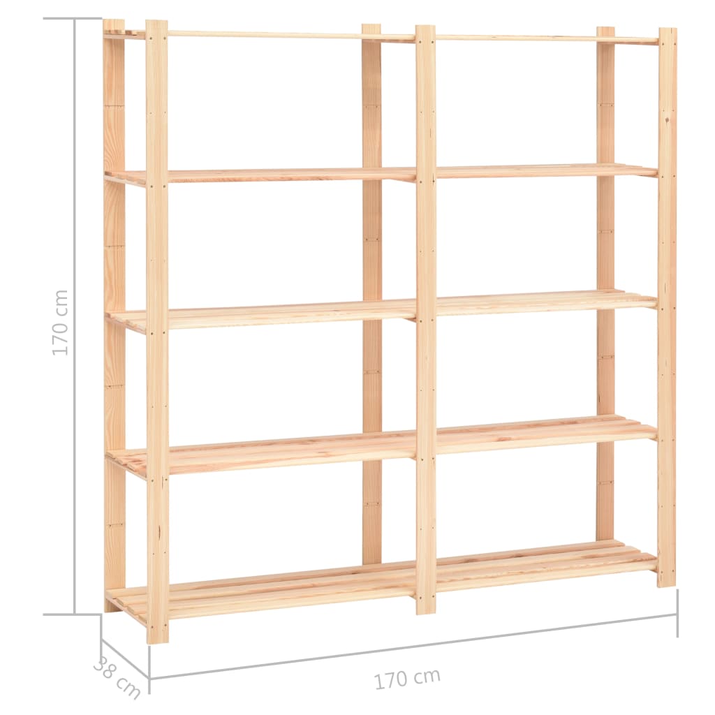 5-Kerroksiset Varastohyllyt 5Kpl 170X38X170Cm Täysi Mänty 500Kg