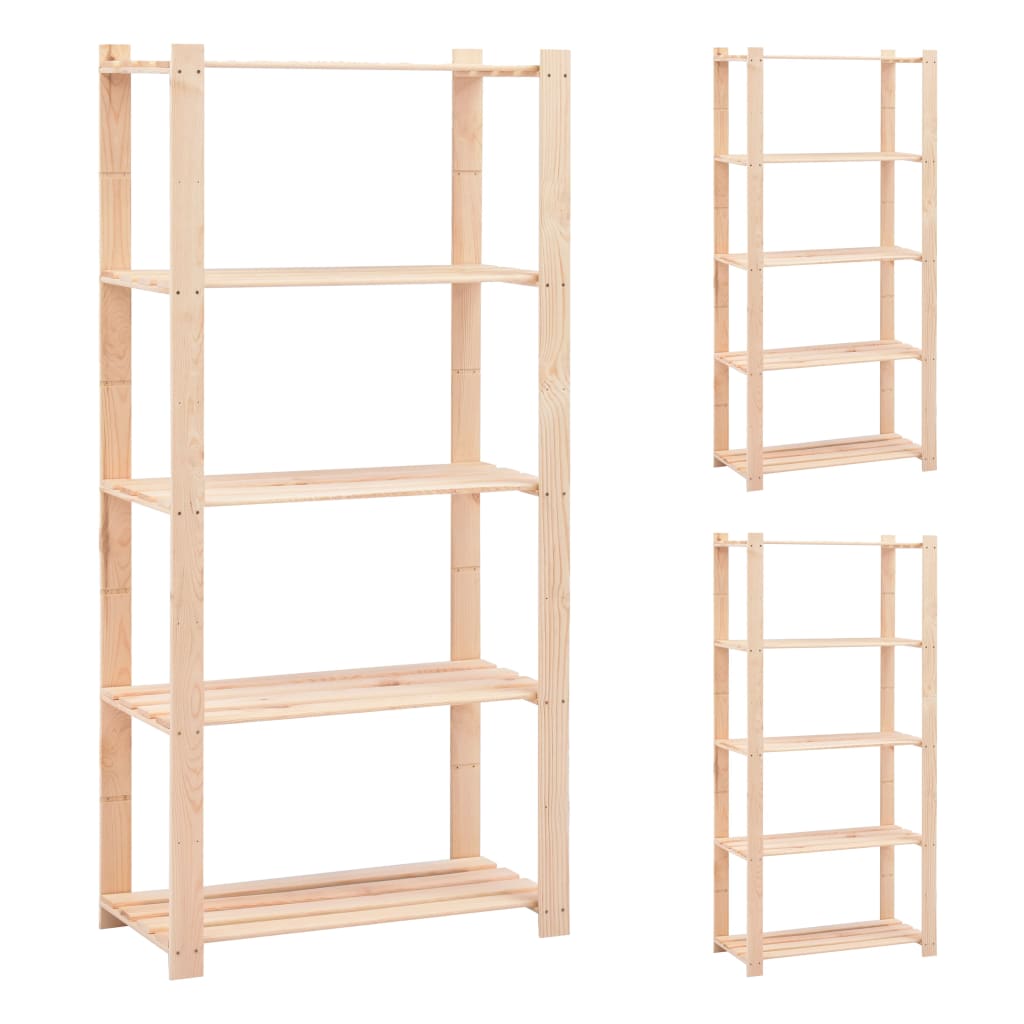 5-Kerroksiset Varastohyllyt 3 Kpl 80X38X170Cm Täysi Mänty 250Kg