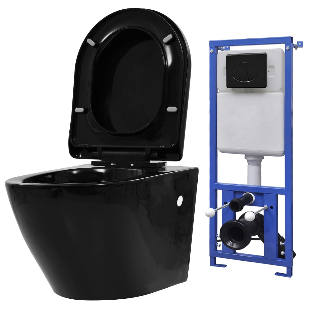Seinään Kiinnitettävä Wc Piilotettu Säiliö Keraaminen Musta
