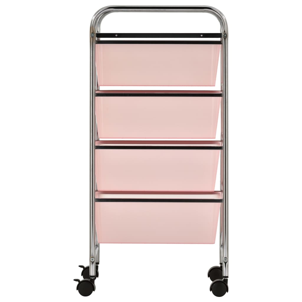 4 Laatikon Liikkuva Säilytysvaunu Pinkki Muovi