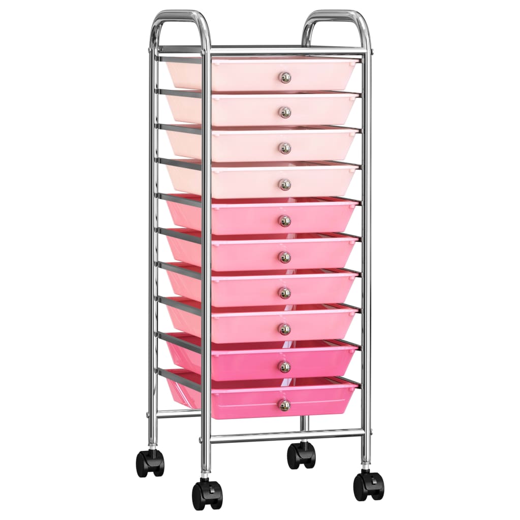10 Laatikon Liikkuva Säilytysvaunu Ombre Pinkki Muovi